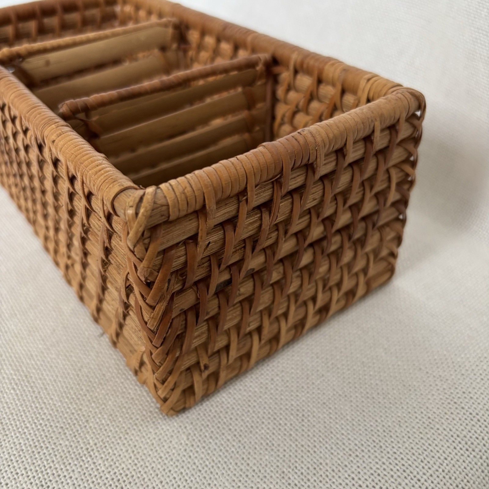 Vintage Woven Rattan Desk Caddy Utensil Holder Organizer
