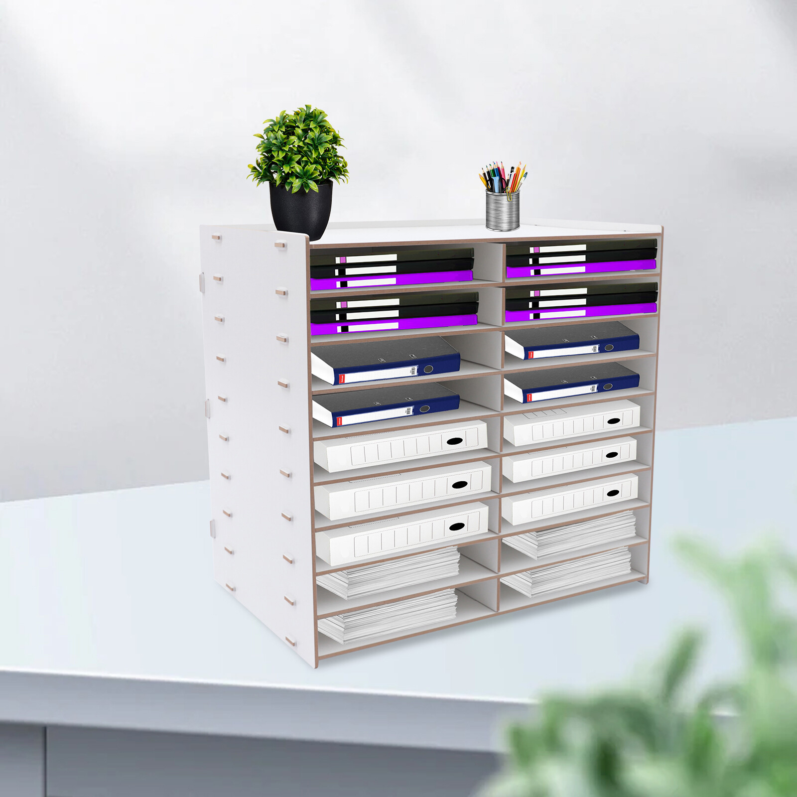 9 Tier Golden Oak File Organizer with 18 Compartments for Desktop Storage