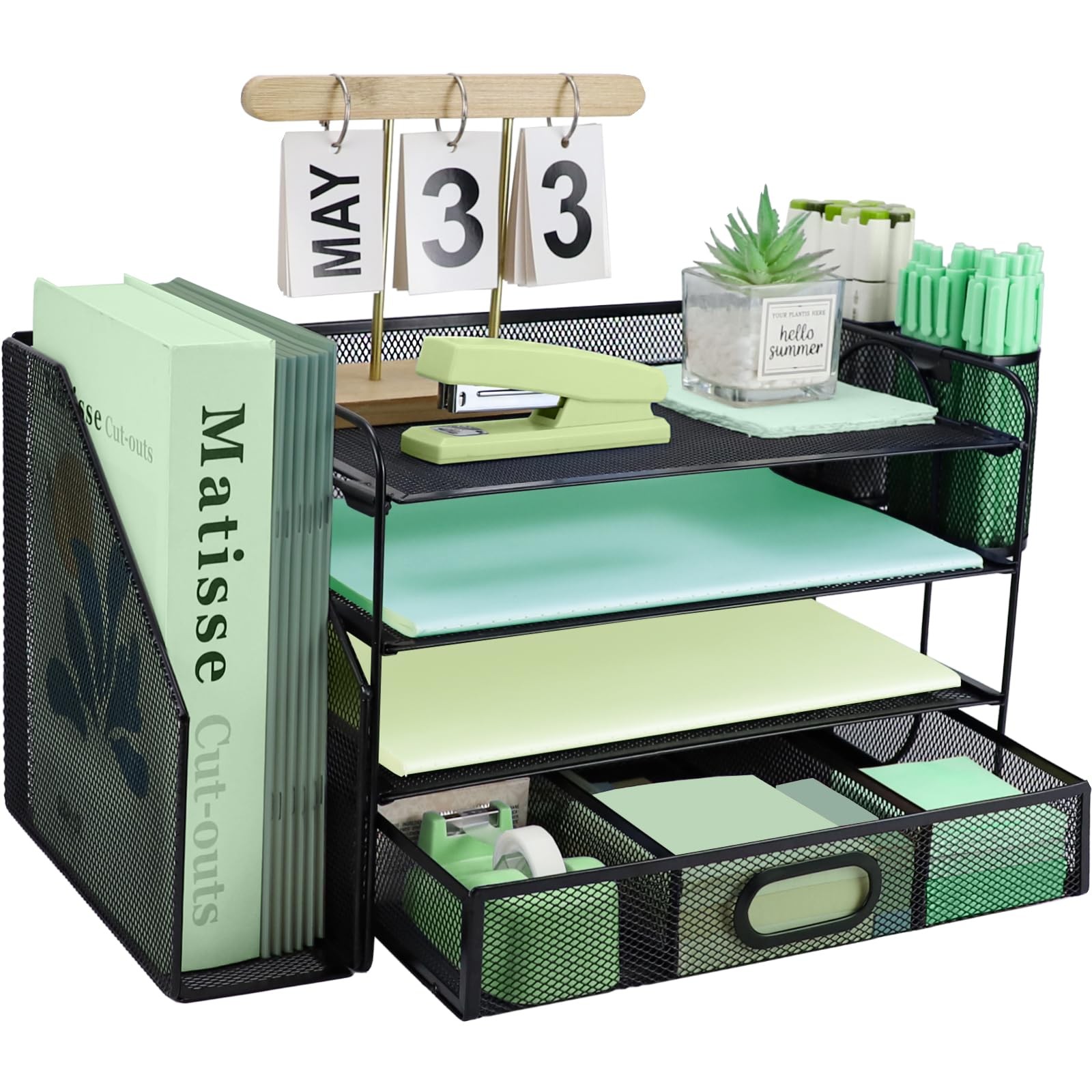 4 Tier Desk File Organizer Vertical Sorter Paper Letter Tray Drawer Blk