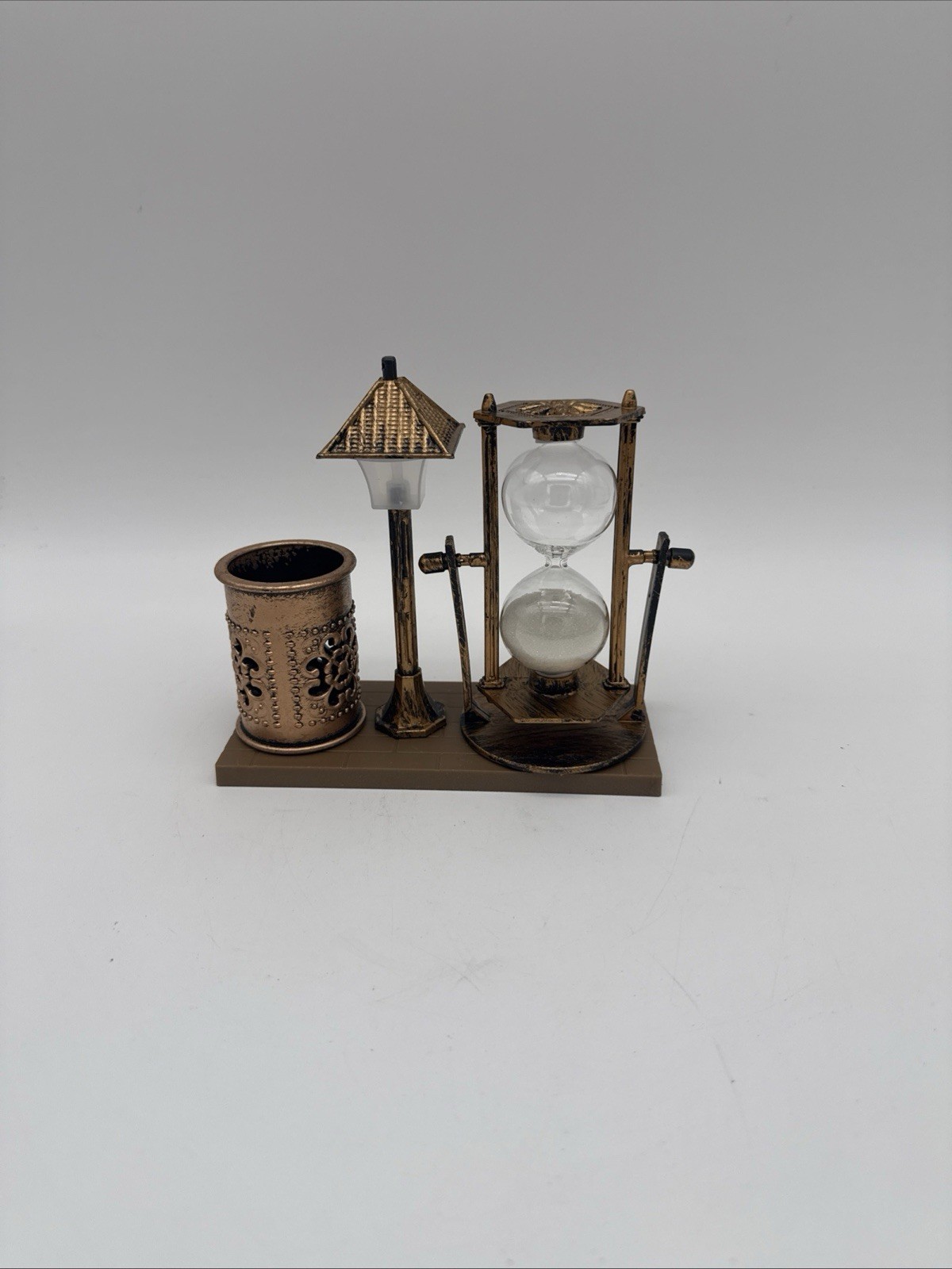 Vintage Desk Organizer Set with Hourglass Timer Bronze Pen Holder Decor, New USA