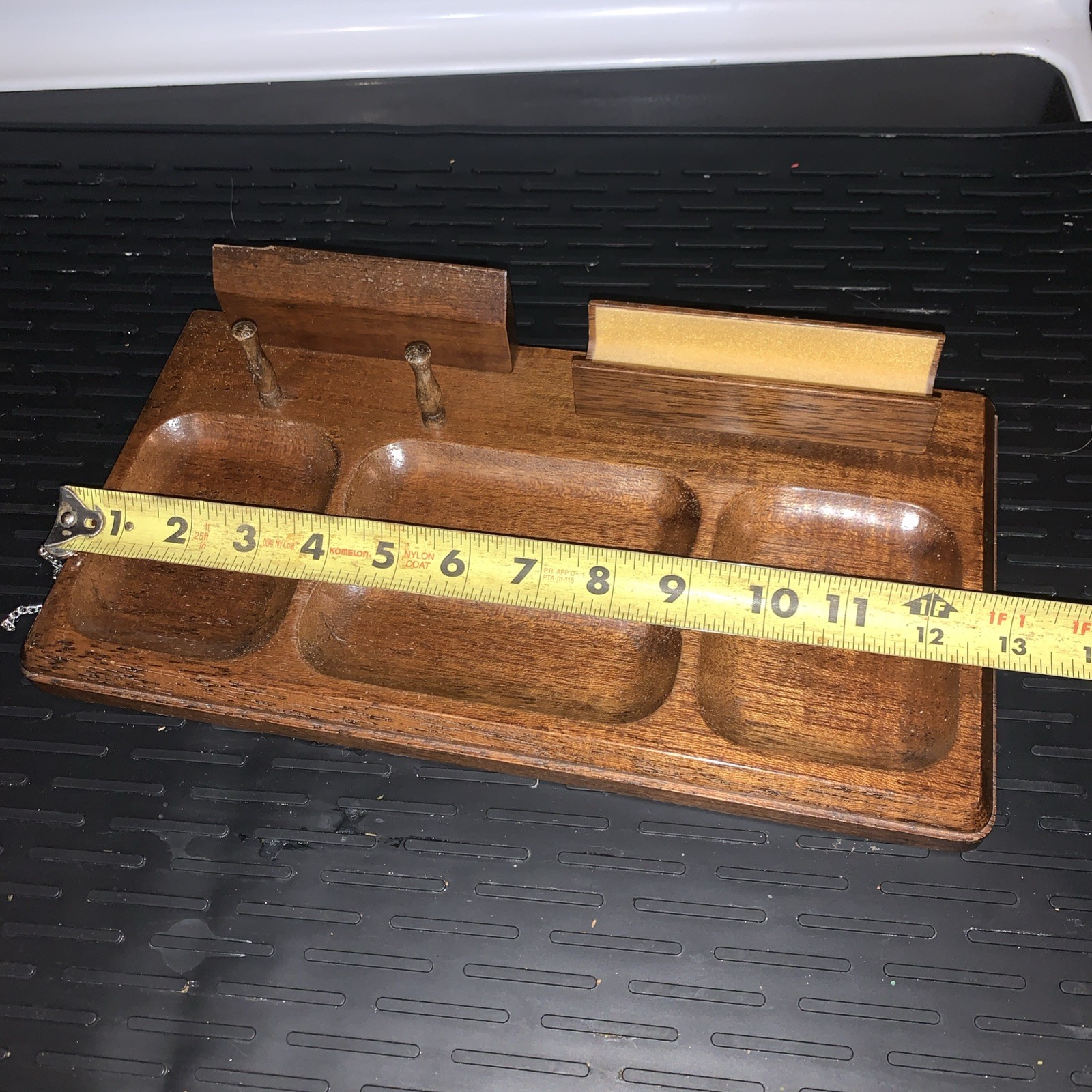 Vintage 1960s Wood Dresser Desk Valet Tray Organizer Wood Retro Industrial