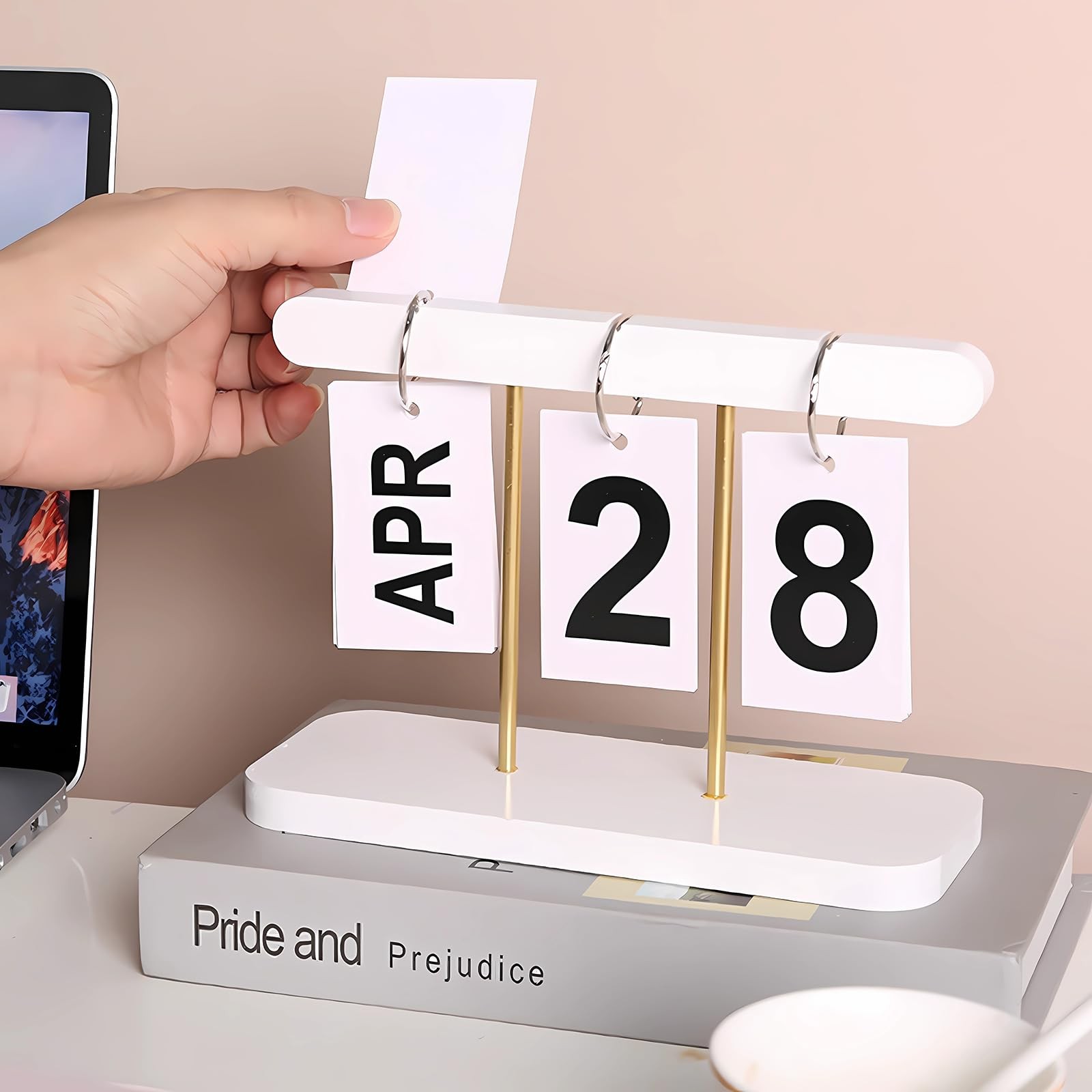 SUPTEC Perpetual Daily Flip Calendar for Desk 2026 Reusable StyleA-White