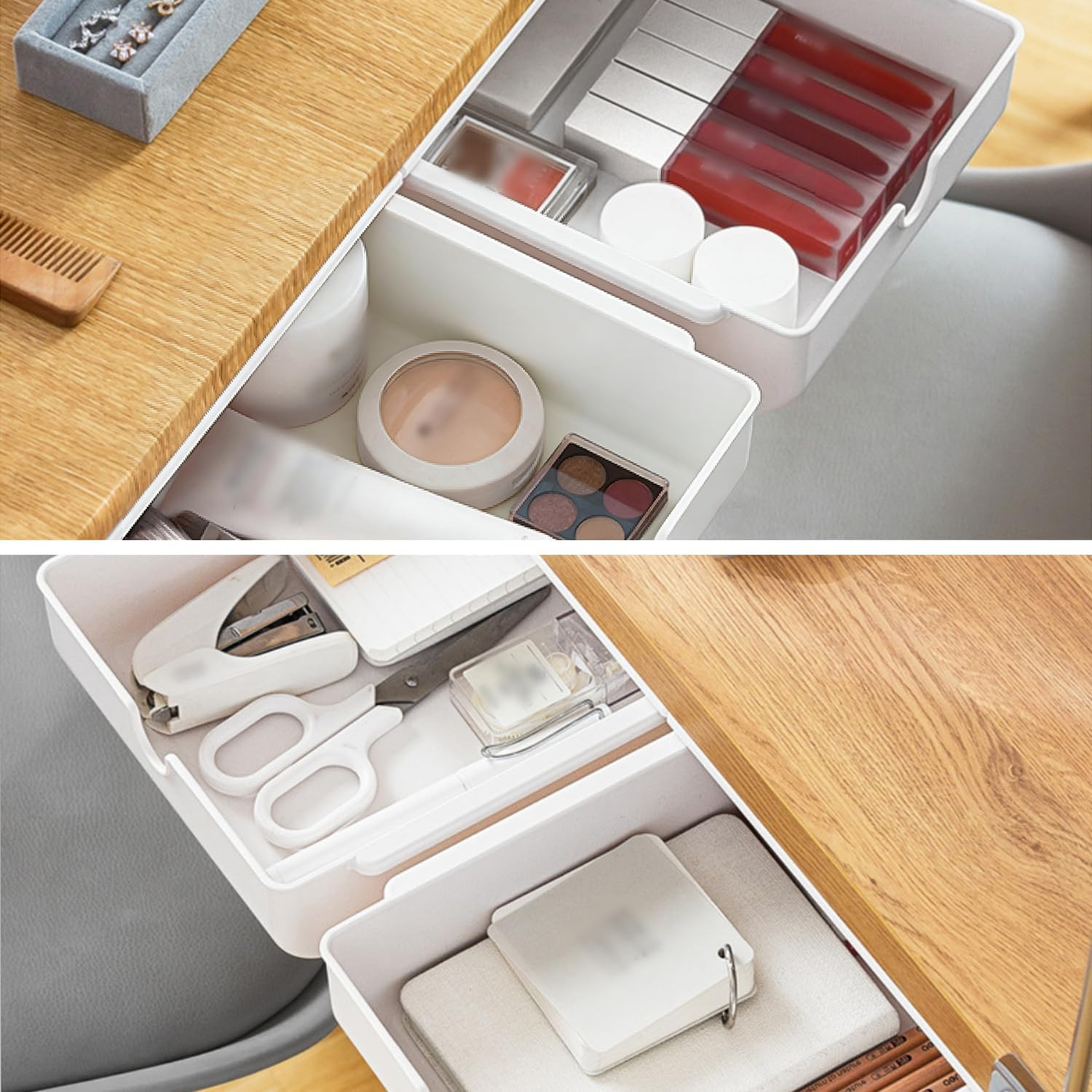 2 Pack Self-Adhesive Under Desk Drawer Organizer for Home Office Storage
