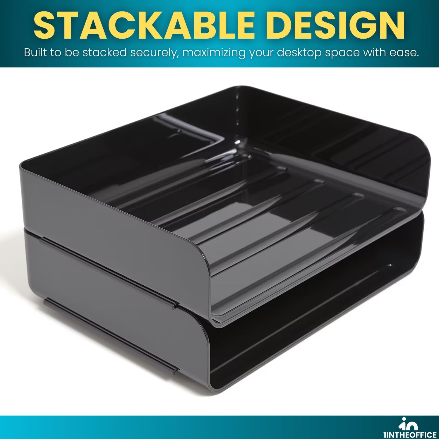 4 PCS Stackable Paper Tray Organizer Plastic Letter Tray Office Desk Black