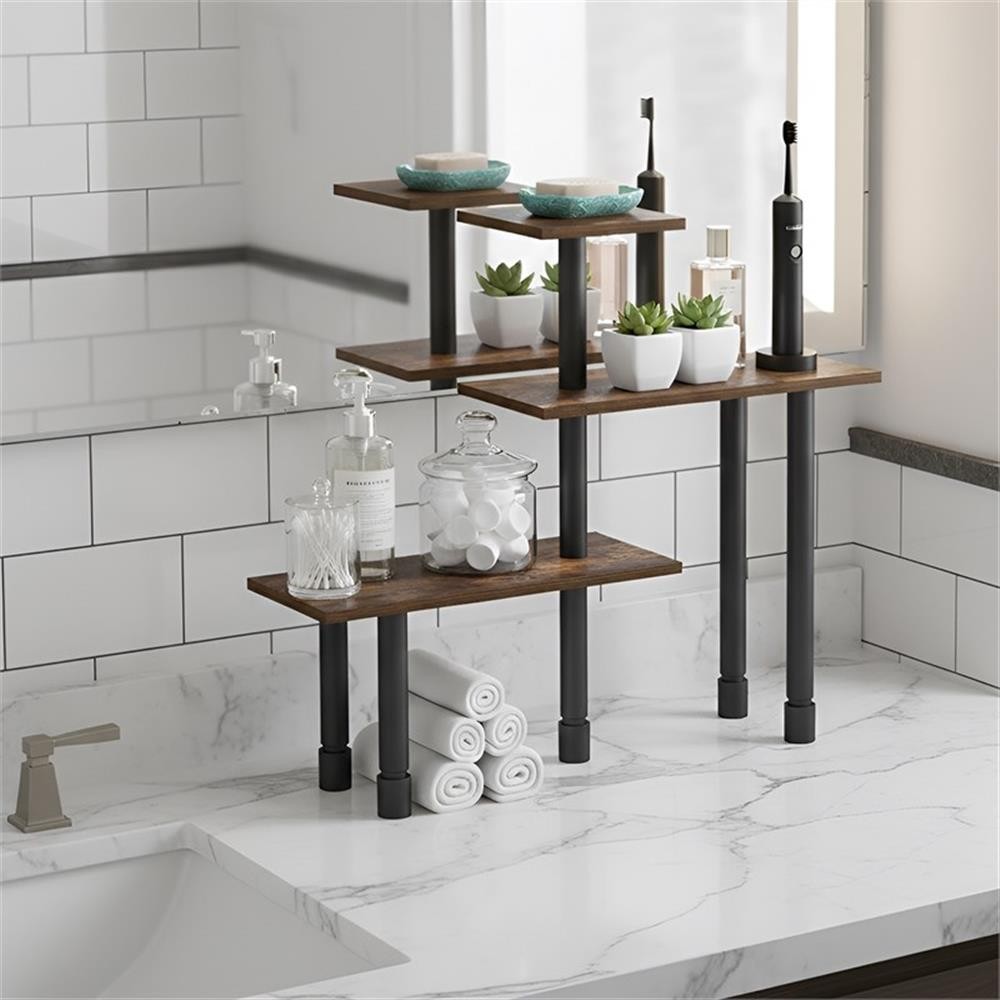 Pemberly Row 3-Tier Adjustable Countertop Corner Organizer in Amber Pine