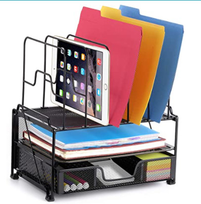 Simple Trending 2-Tray Mesh Desk File Organizer with Drawer Organizer and 6 Remo