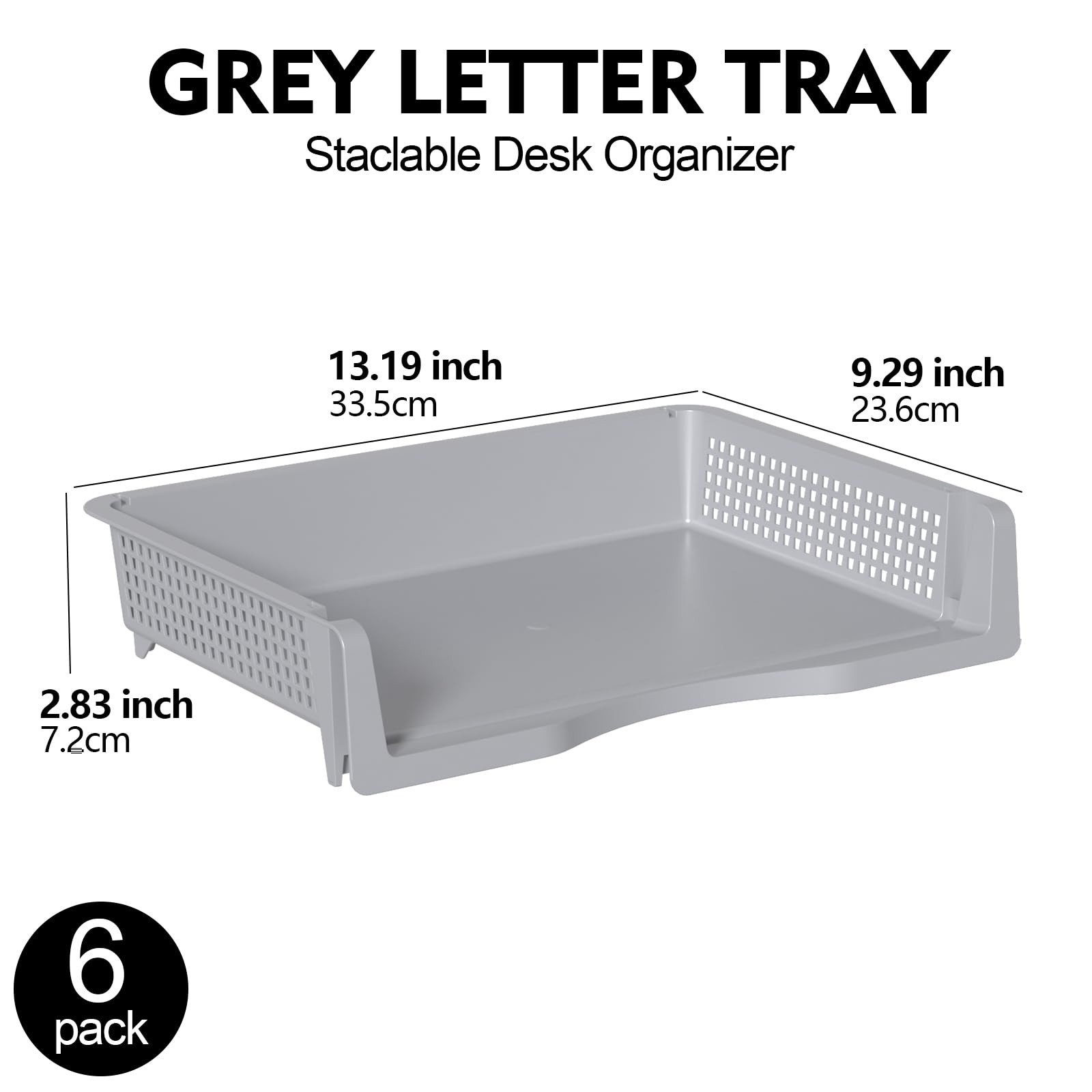 6 PCS Grey Office Desk Tray Organizer Stackable Paper Letter Storage Baskets