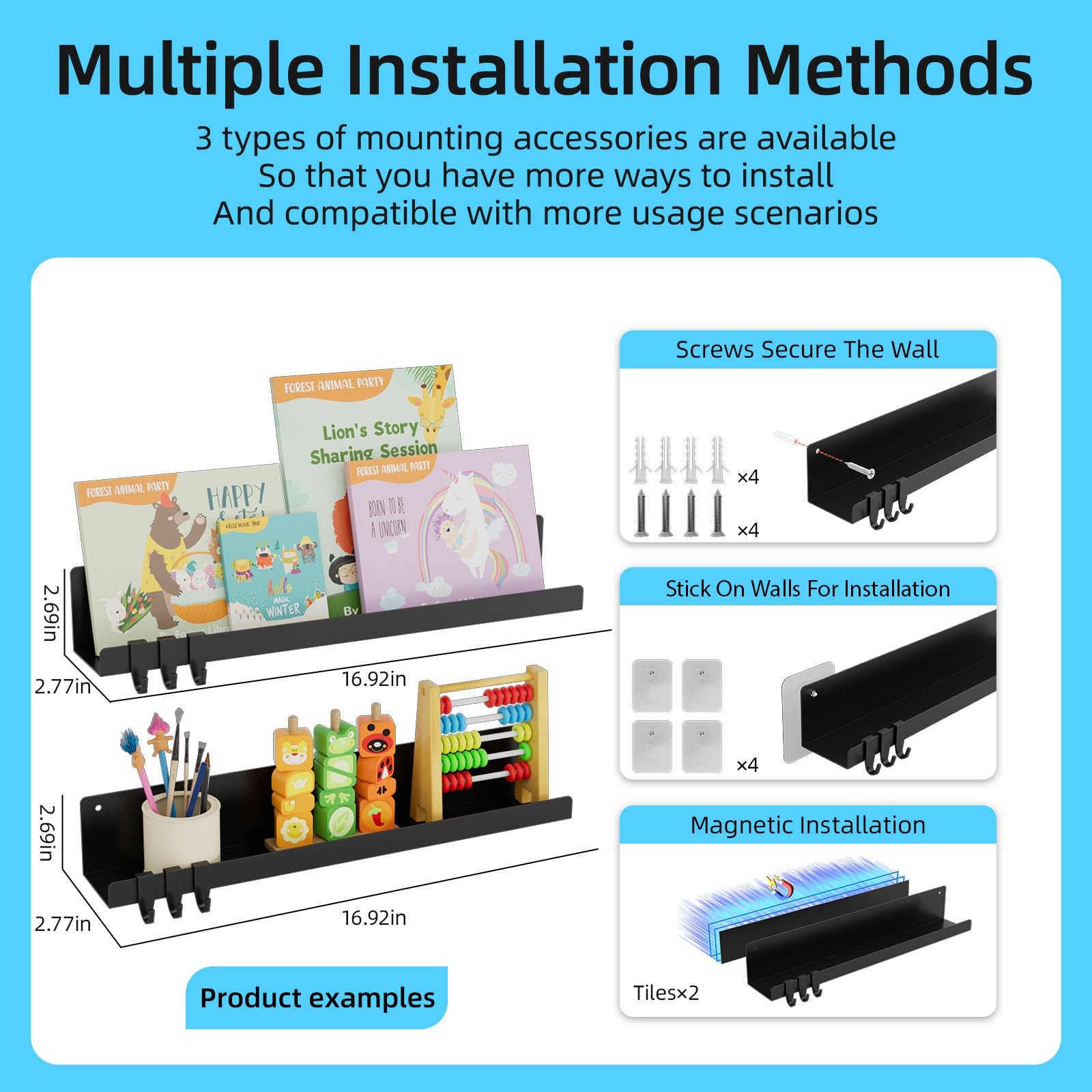 2-Pack Magnetic Book Shelf for Whiteboard – 17 Inch Reusable Metal Magnetic S…