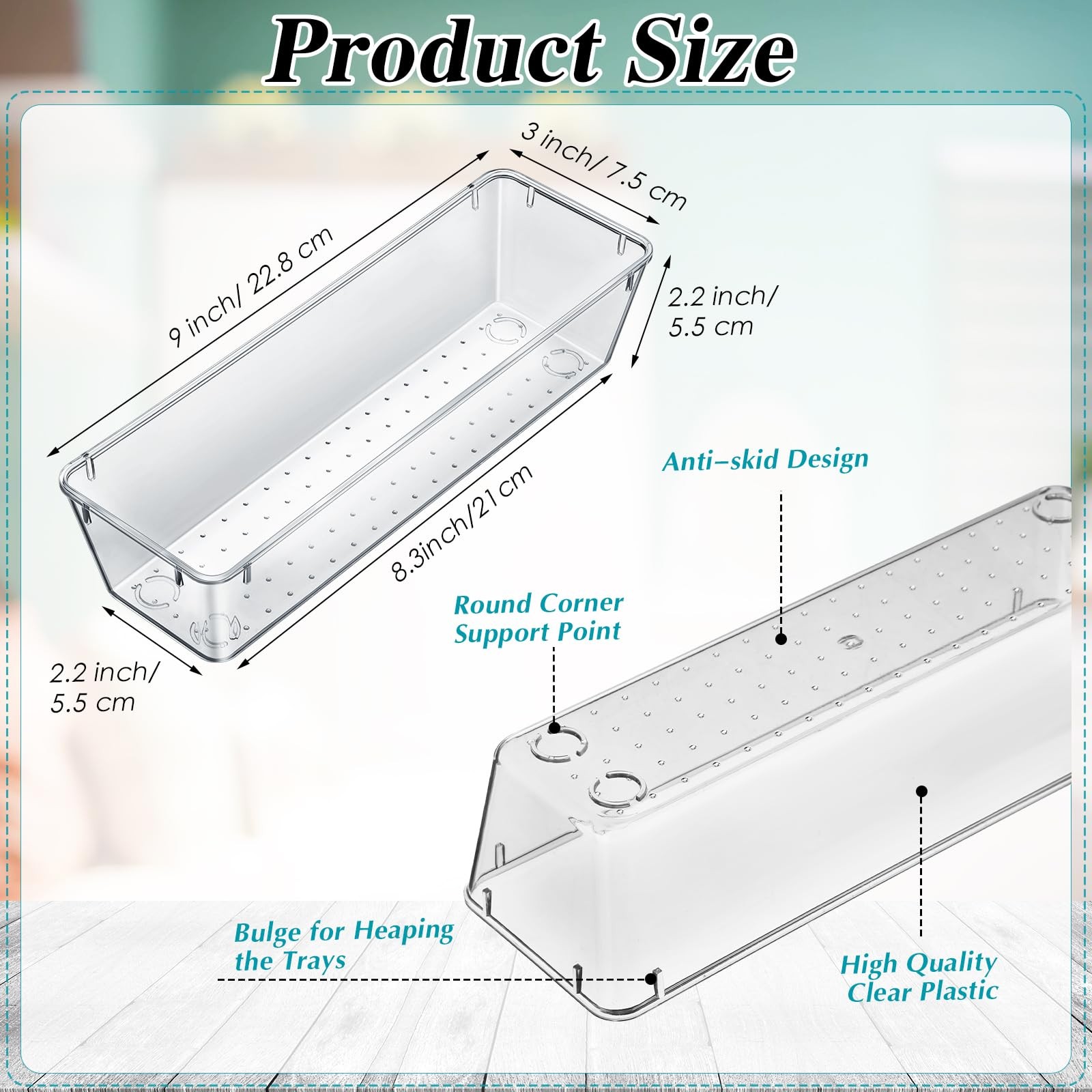 12 Pcs Clear Drawer Organizer 9 x 3 x 2 Inches Plastic Rectangle Trays Makeup…