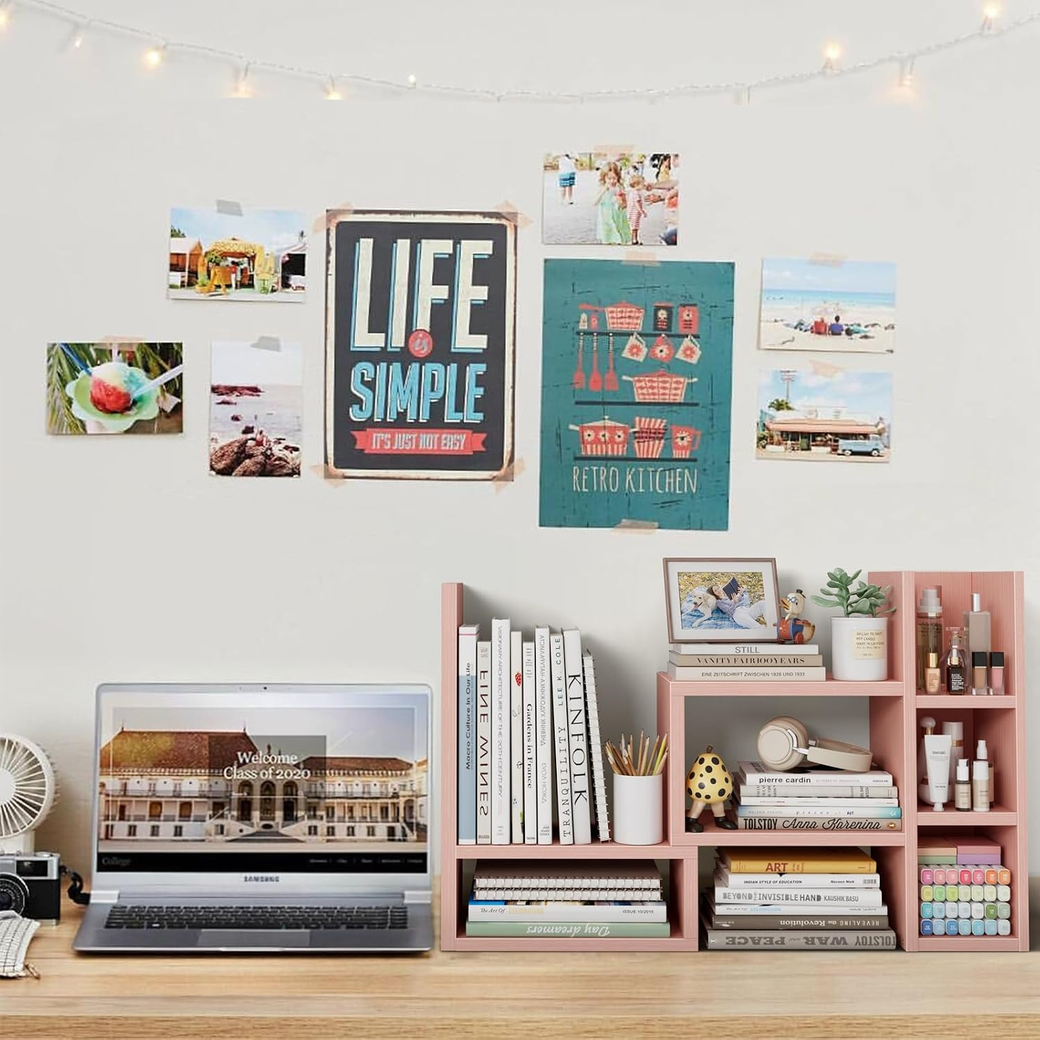 Desk Shelves Desktop Organizer Shlef – Pink Office Organization for Top of Desk