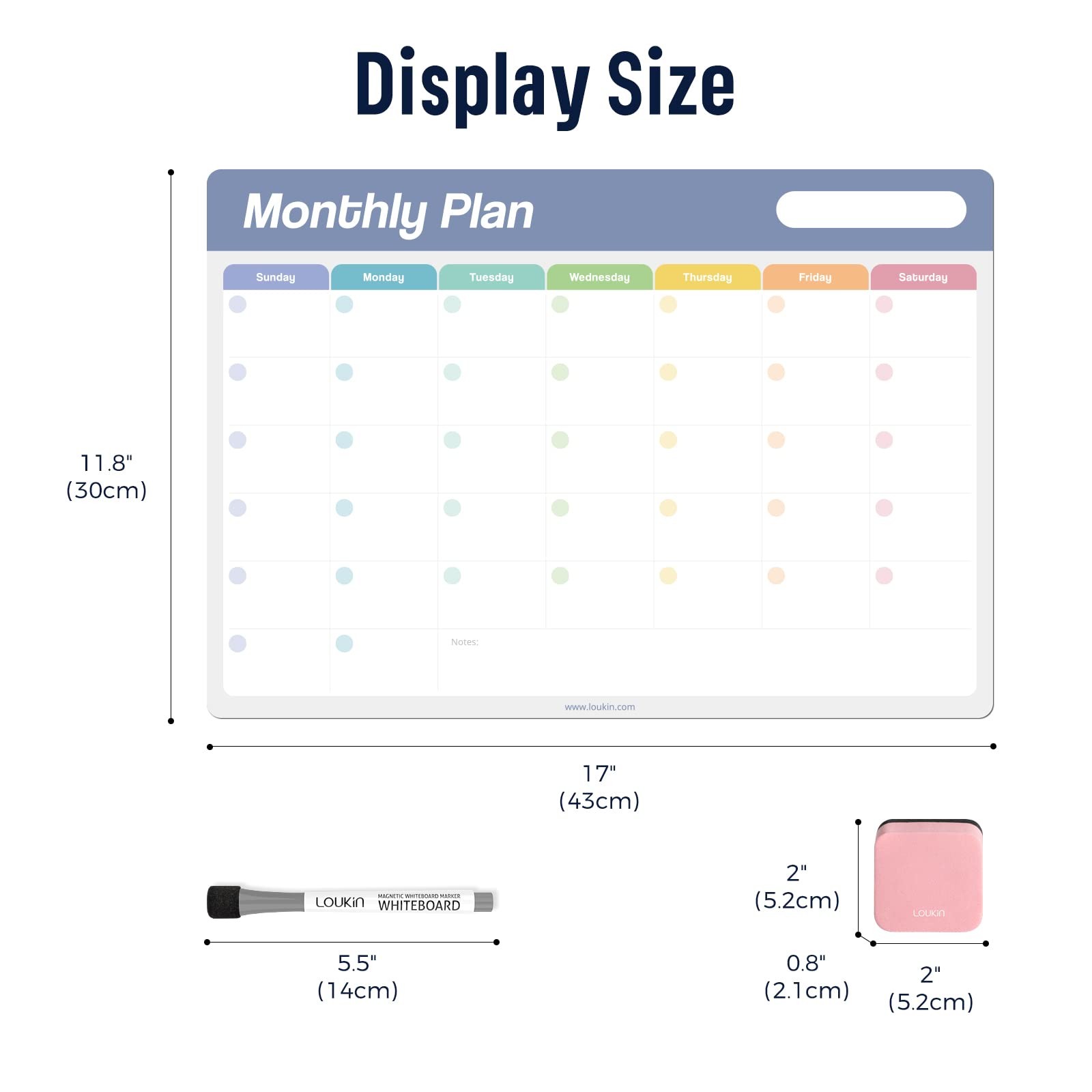 Loukin 17″x11.8″ Monthly Dry Erase Calendar, White