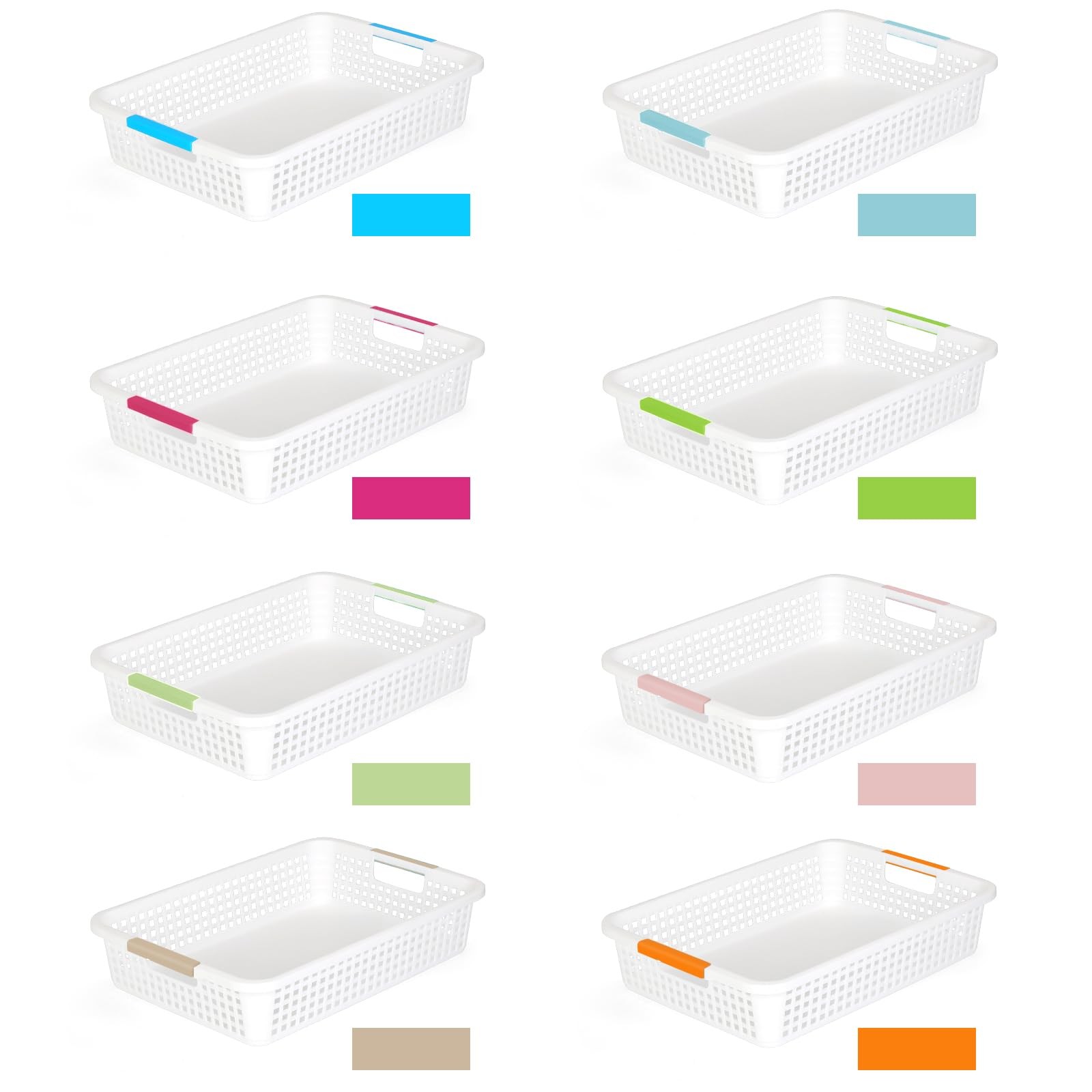 8 PCS Plastic Classroom Storage Baskets 15x10x3 Inch Desktop File Tray