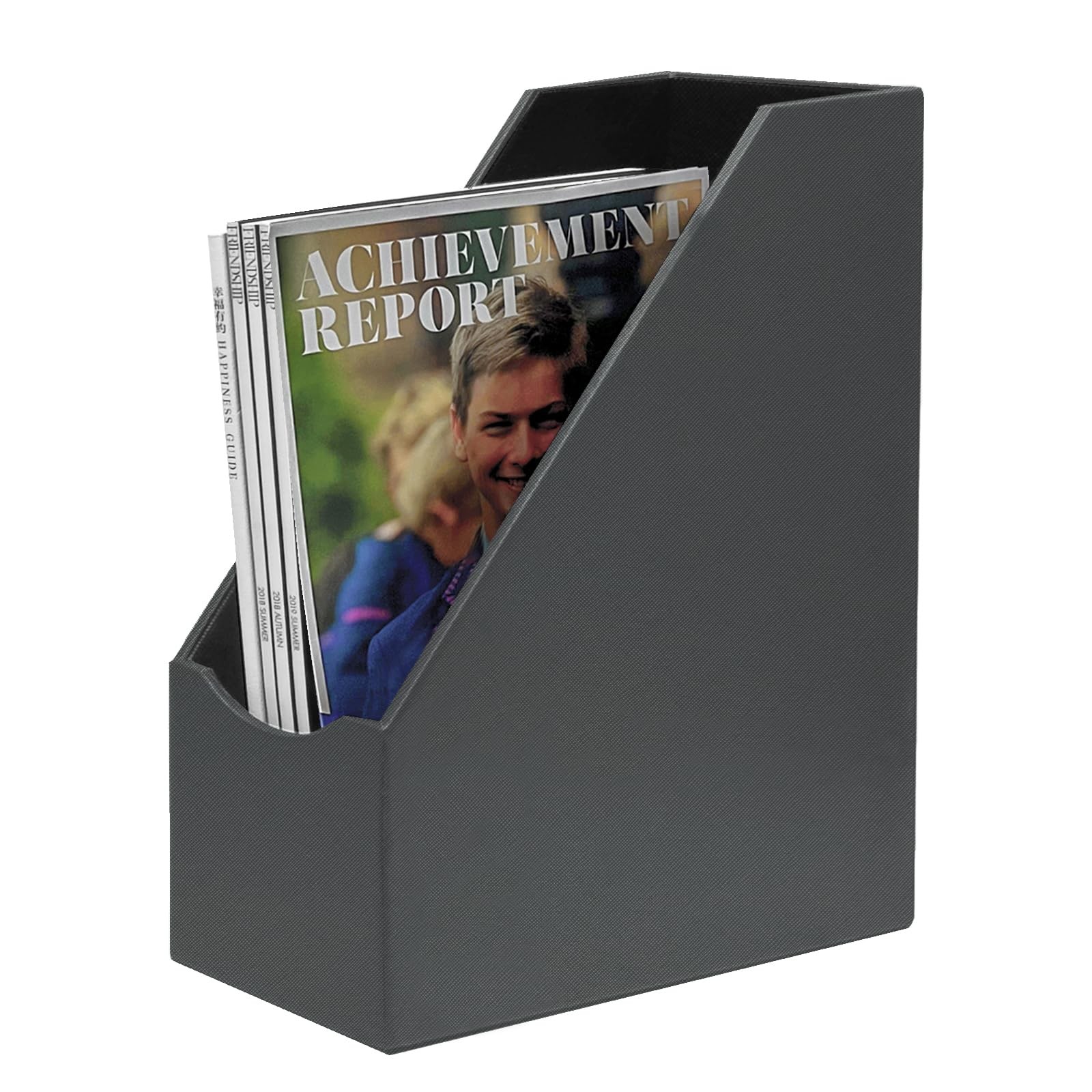 Magazine File Holder Leatherette Desktop Document Organizer Dark Grey