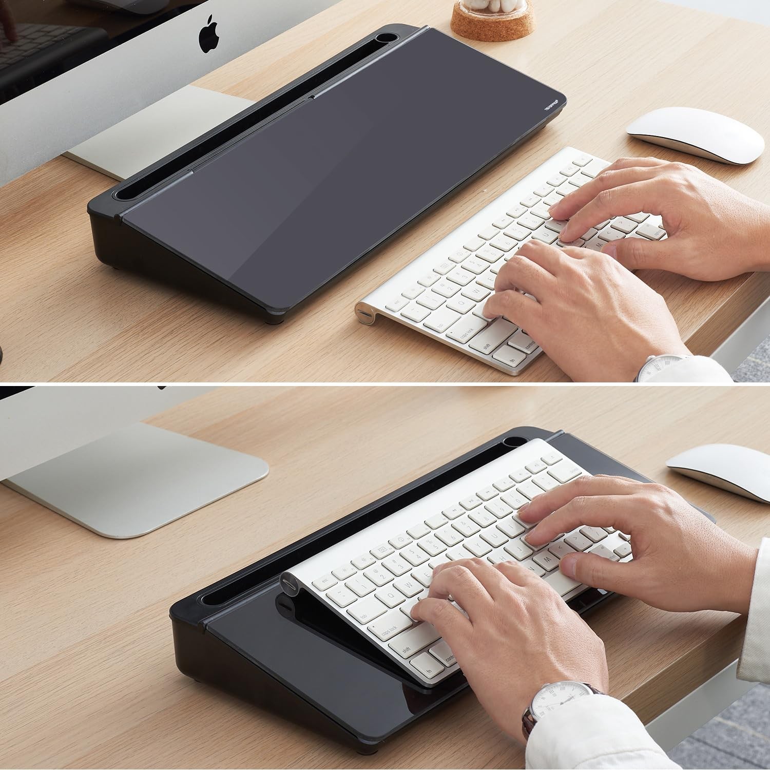 TSJ OFFICE Desktop Whiteboard Dry-Erase-Board – 16″ x 7″, Black Base/Glass