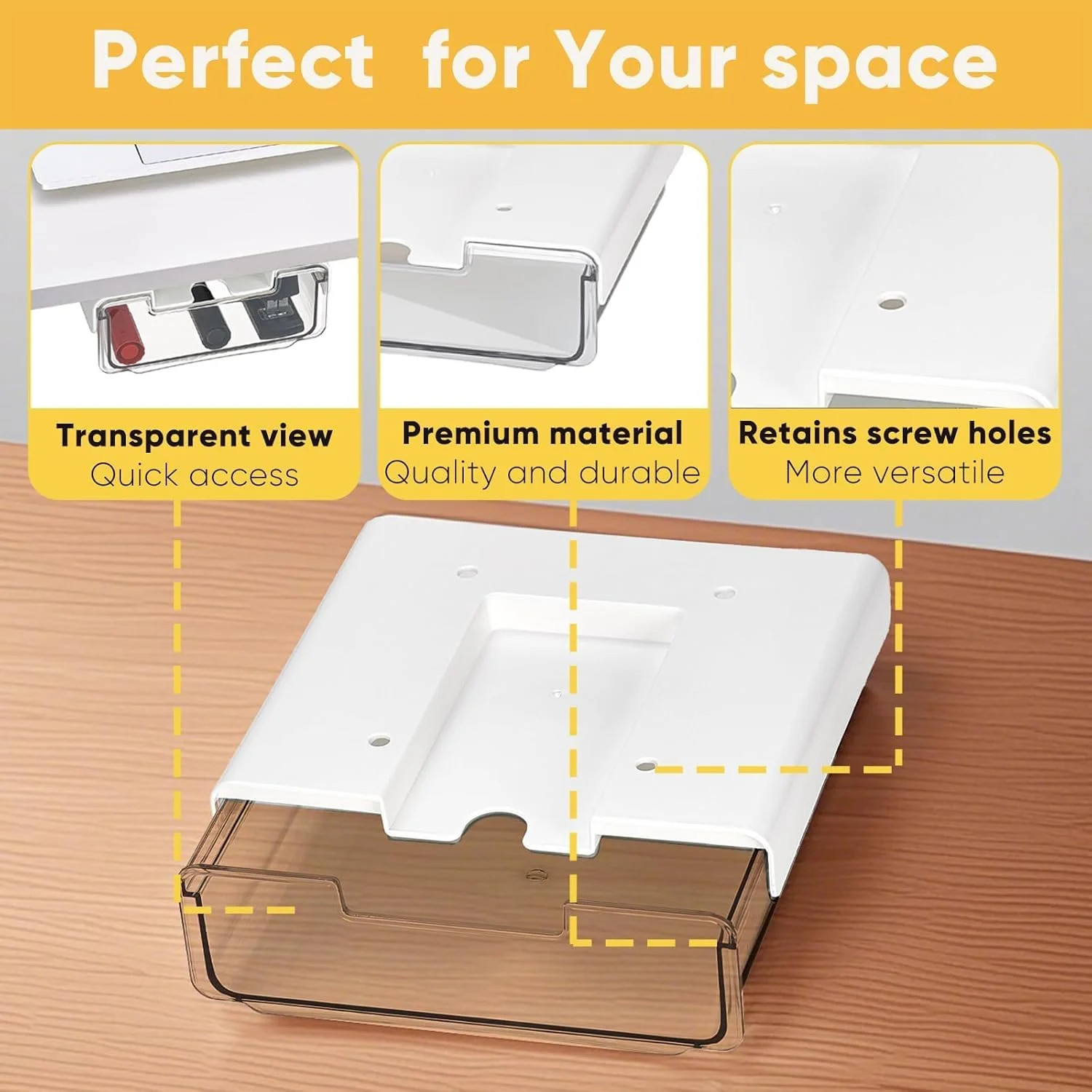2 Pack Under Desk Hanging Drawer Slide Pull Out, Attachable Clear Acrylic Storag