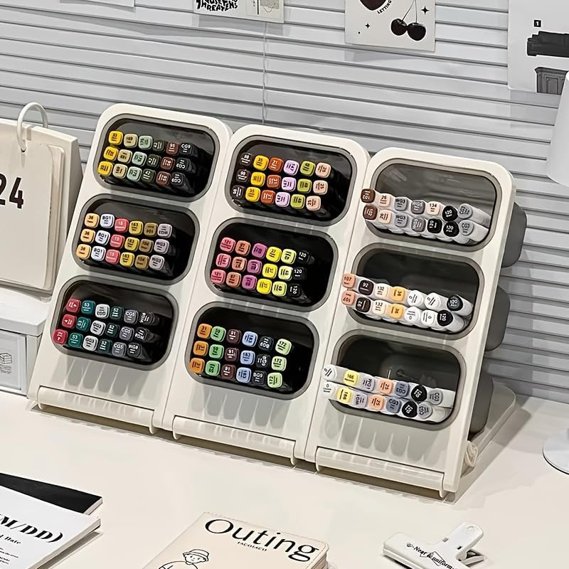 Tilted Pen Holder with 3 Compartments, Pen Organizer for Desk, Desktop Storage B