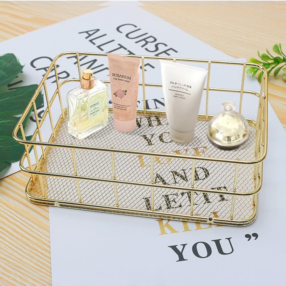Joyzan Gold Iron Storage Basket, Metal Desktop Wire Mesh Tray Desk S,