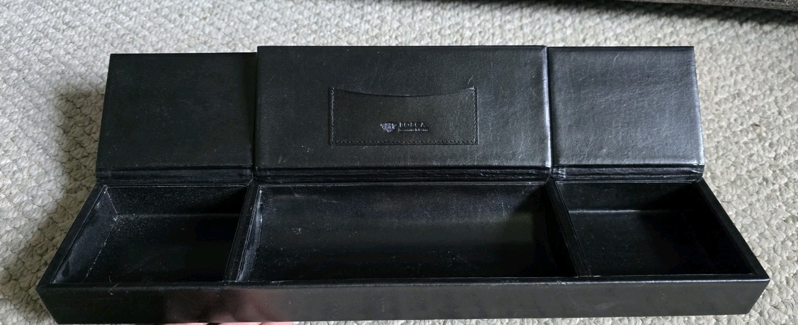 Bosca Black Old Leather 3 Compartment Desk Organizer