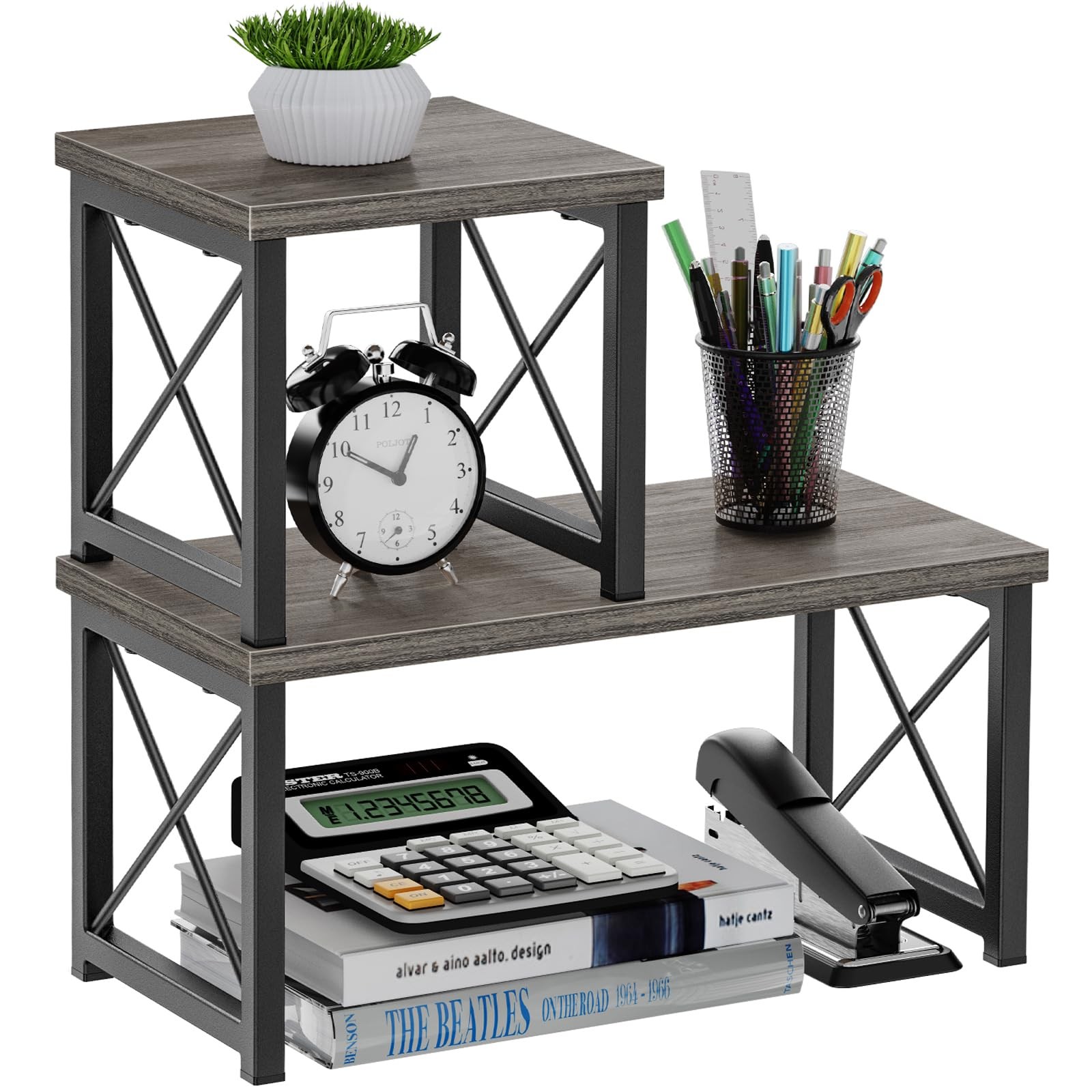 Honiter Desk Shelf for Top of Desk, Wood Desktop Shelf, 2 7.6in-1 Pack, Grey