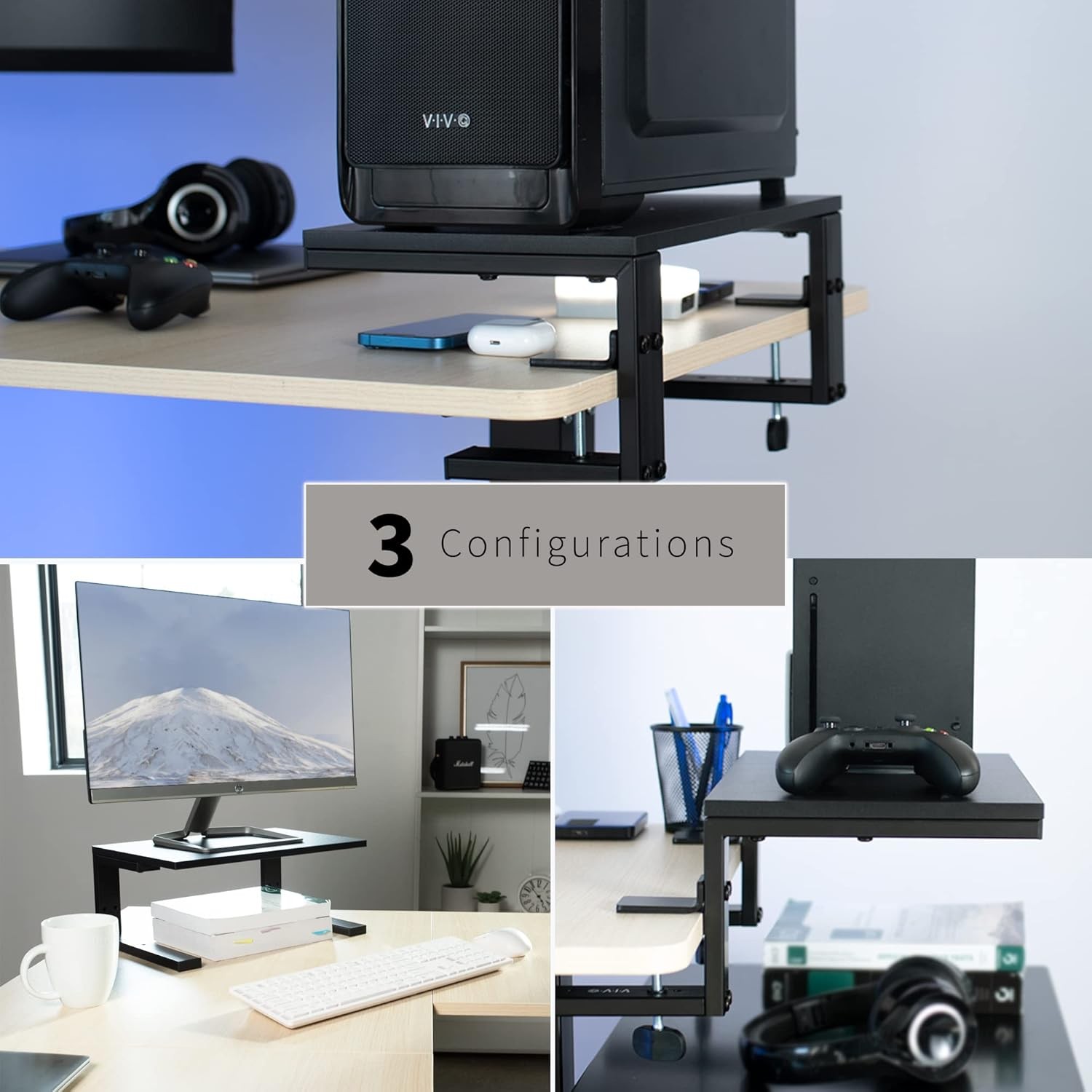 VIVO Clamp-on 15 inch Desk Extension Shelf for Gaming 15", Black