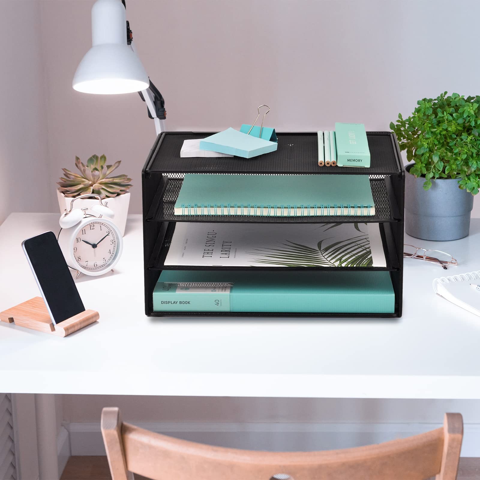 EASEPRES 3 Tier Mesh Desk Organizer Tray, 13.2″ x 9″ x 7.6″, 3 Black
