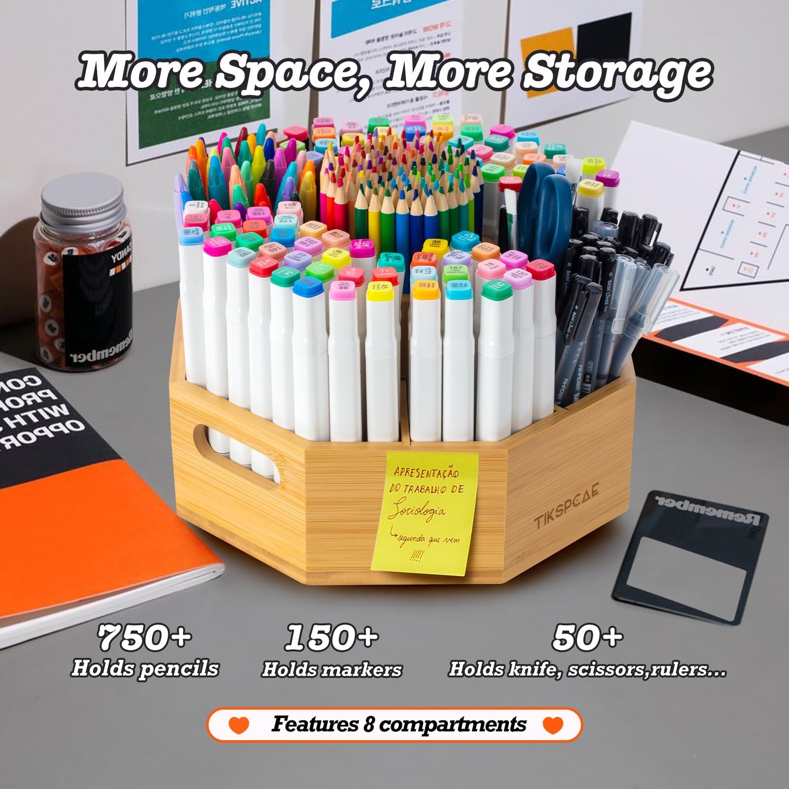 360° Rotating Art Supply Organizer, Holds 750+ Pencils, Bamboo Marker & Pen H…