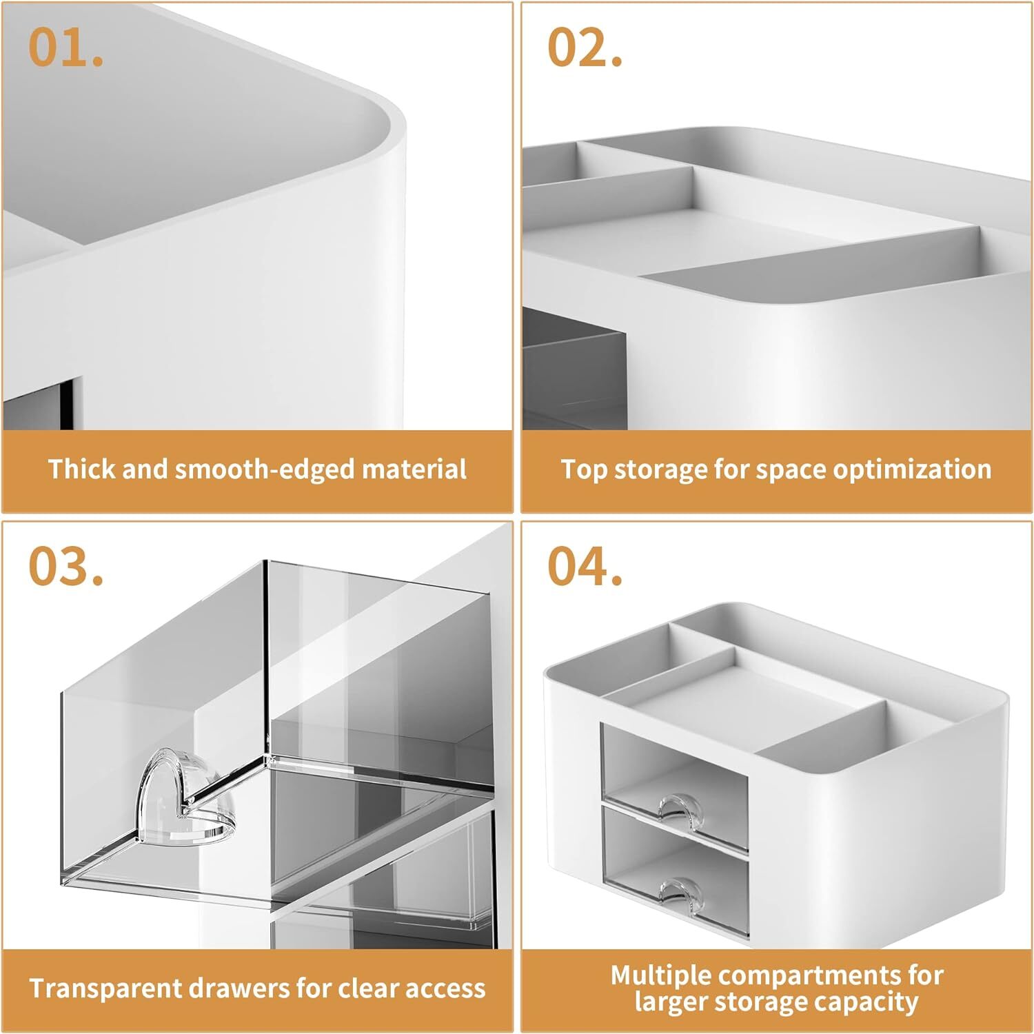 Desk Pen Organizer: 2 Drawer 5 Compartments+Drawer Office&Art Supplies (White)