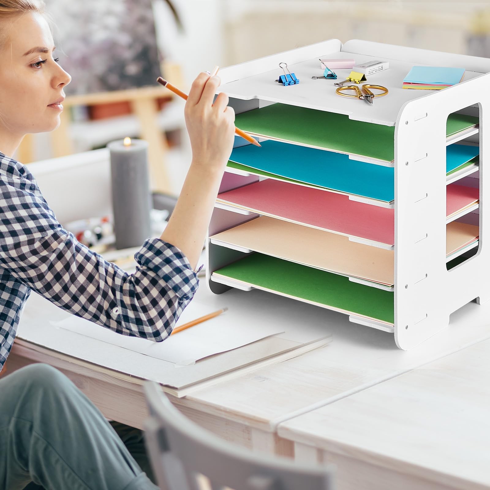 6 Tier File Organizer for Desk, 12 x 12 Stackable Paper Trays, Paper Holder, …