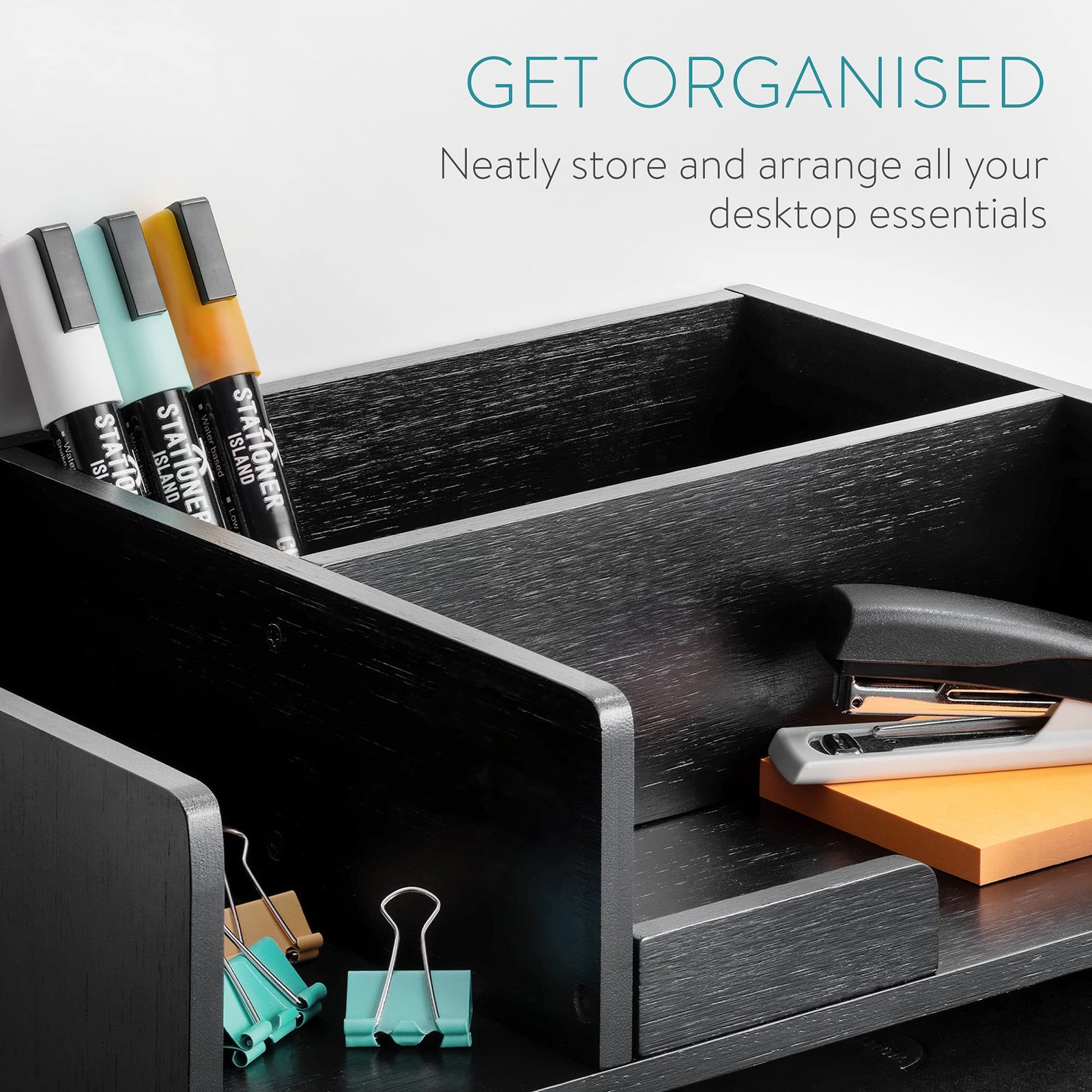 Navaris Bamboo Desk Organizer – Desktop Table Storage Drawers And Compartments