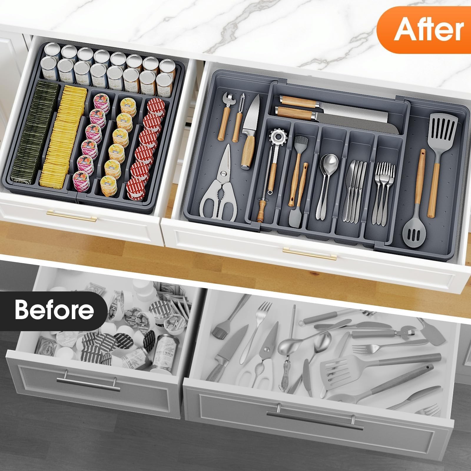 SpaceHacks Silverware Organizer,Adjustable & Expandable Utensil Drawer Organizer