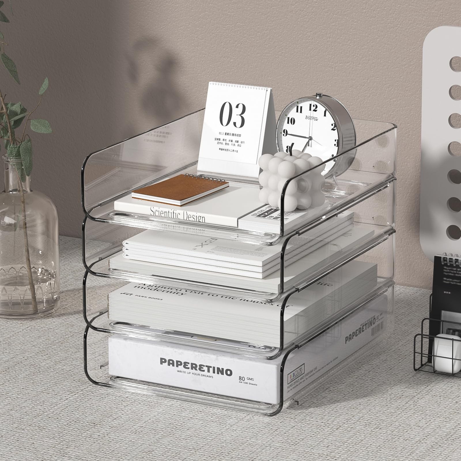 4-Tier Acrylic Paper Tray Organizer | Clear Stackable Desk Organizer for Docu…