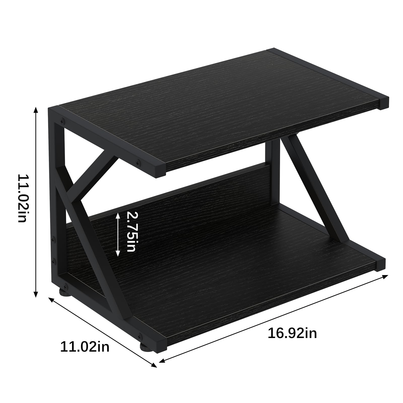 aboxoo Desktop Printer Stand with 2 Tier Wood Storage 2-Tier, Black