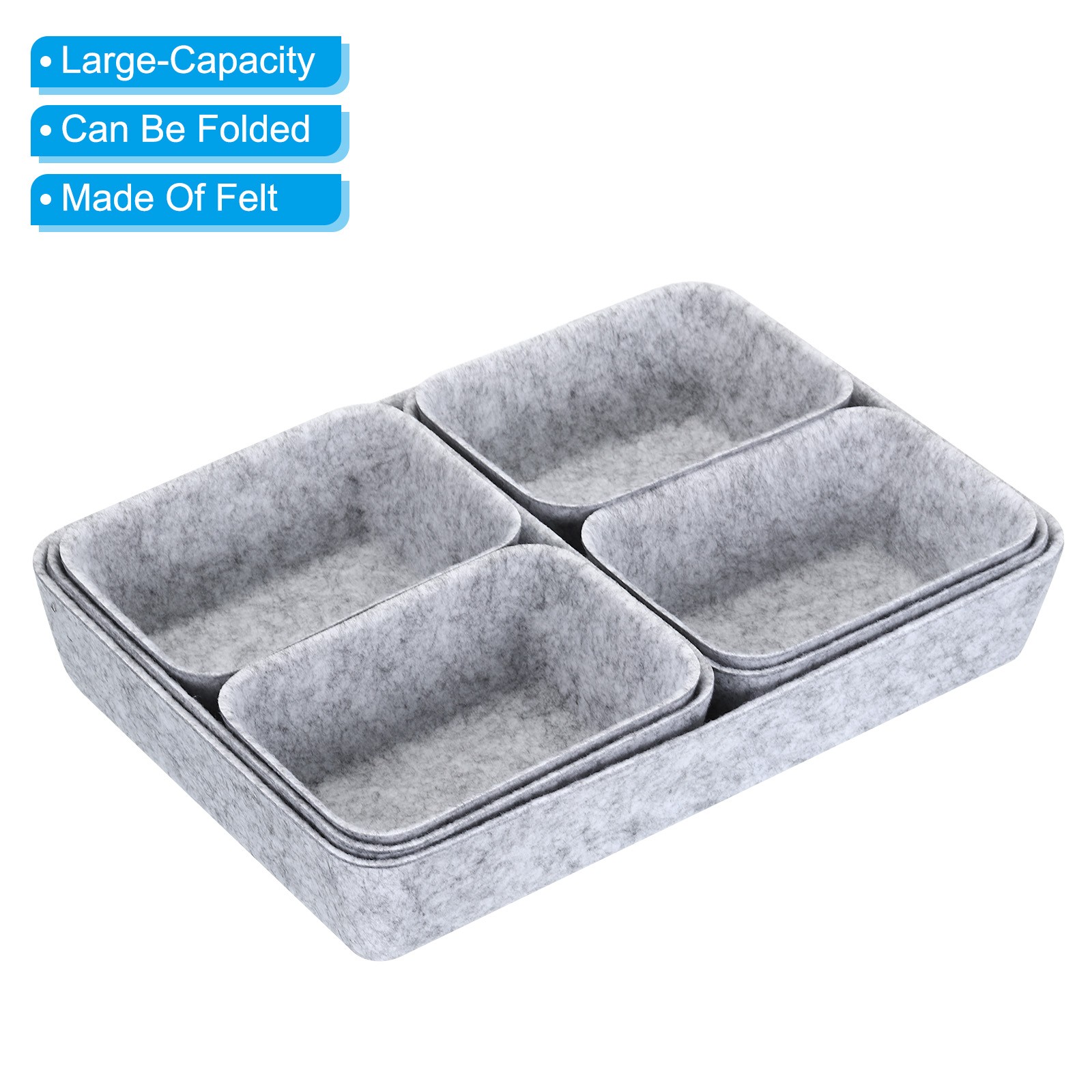 7X Felt Drawer Organizer Desk Drawers Organizers Tray, Light Gray