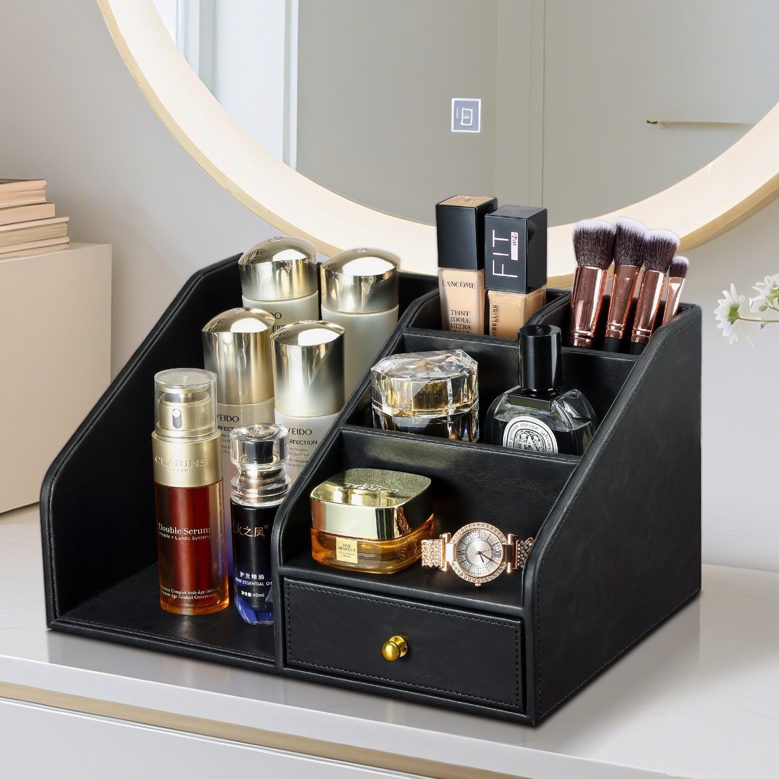 PU Leather Desk Organizer, Multifunction 6 Compartment Desk Organizers and fo…
