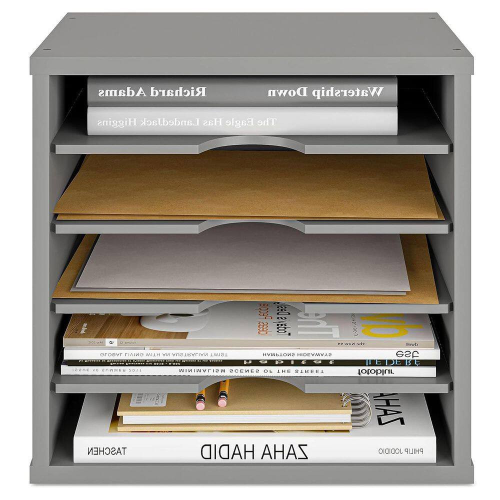 Gray 13.6 In. X 12 In. Wood Modern Desk File Organizer
