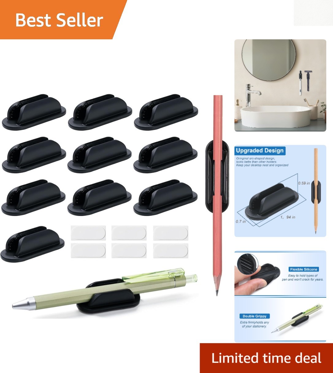 10 Pack Adjustable Silicone Pencil Holders – Desks & Walls Perfect for Organi…