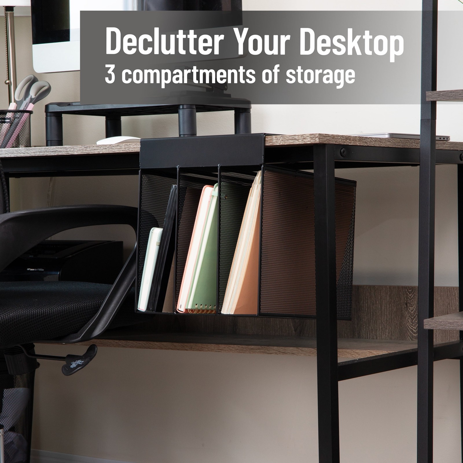 Slide-On Under Desk File Organizer No Tools Required Hanging Storage Laptops