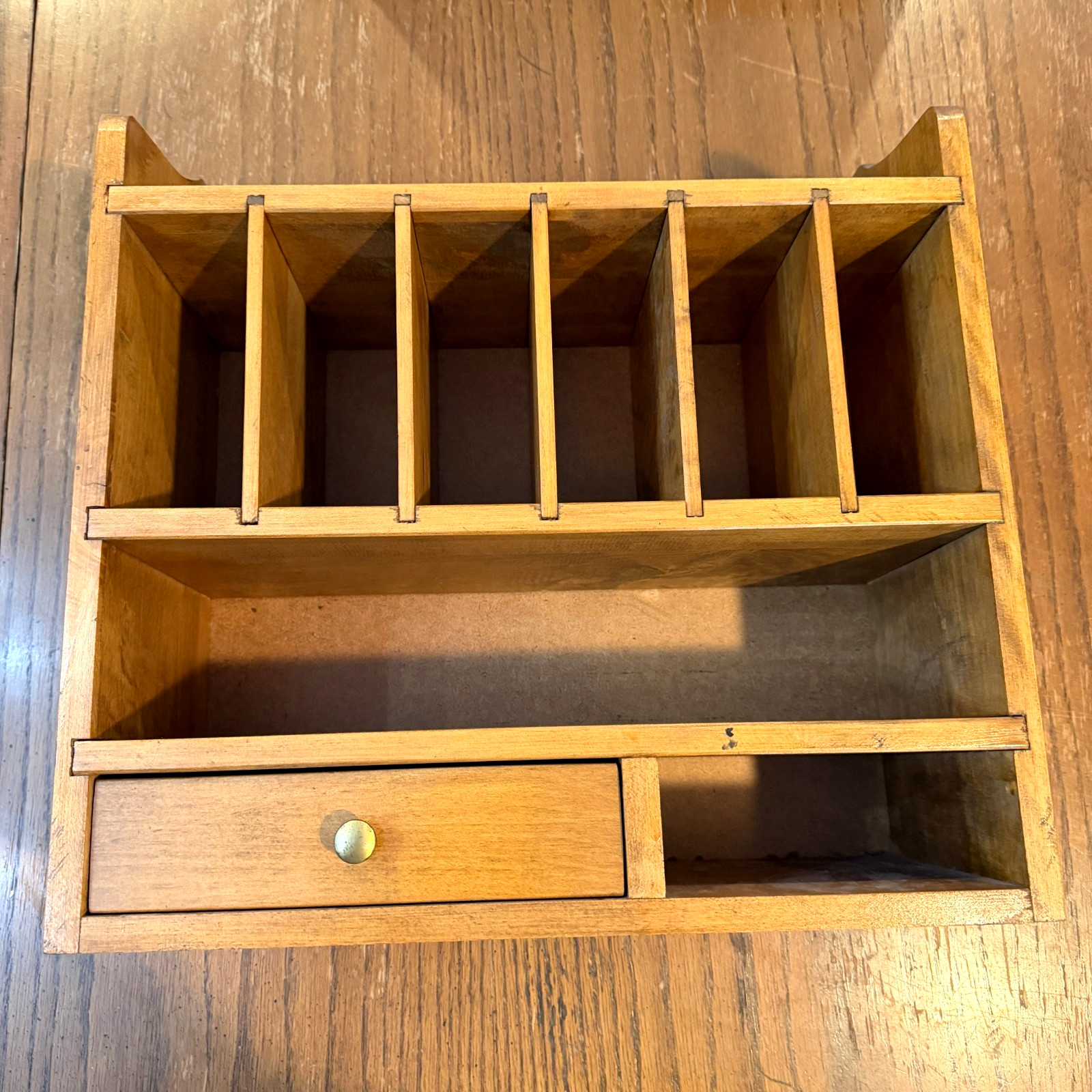 Vintage Wood Desk Organizer Mail Sorter Letter Holder Drawer Office Storage 15″