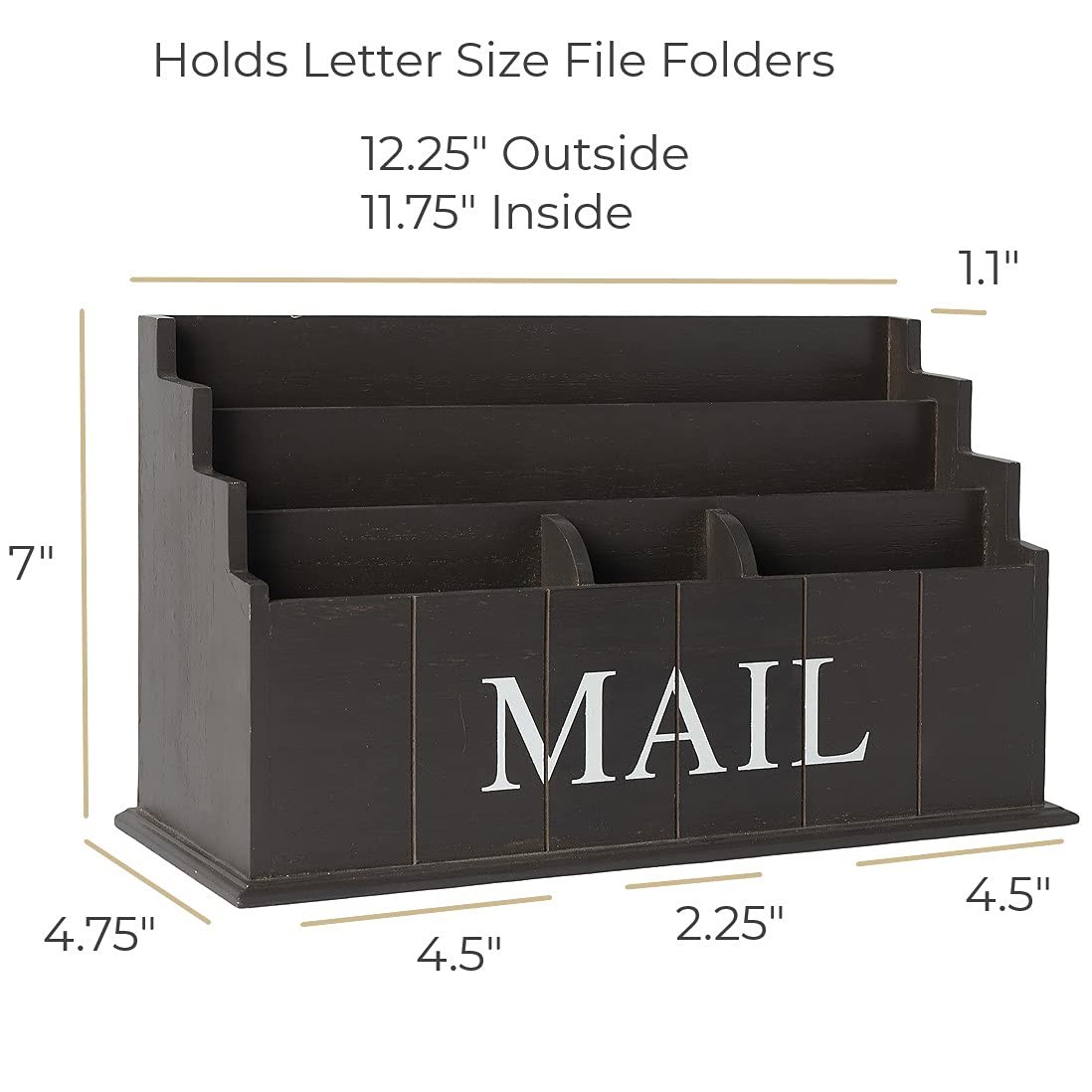 Espresso Brown Wooden Mail Organizer | 3-Tier Rustic Desktop Mail Sorter for …