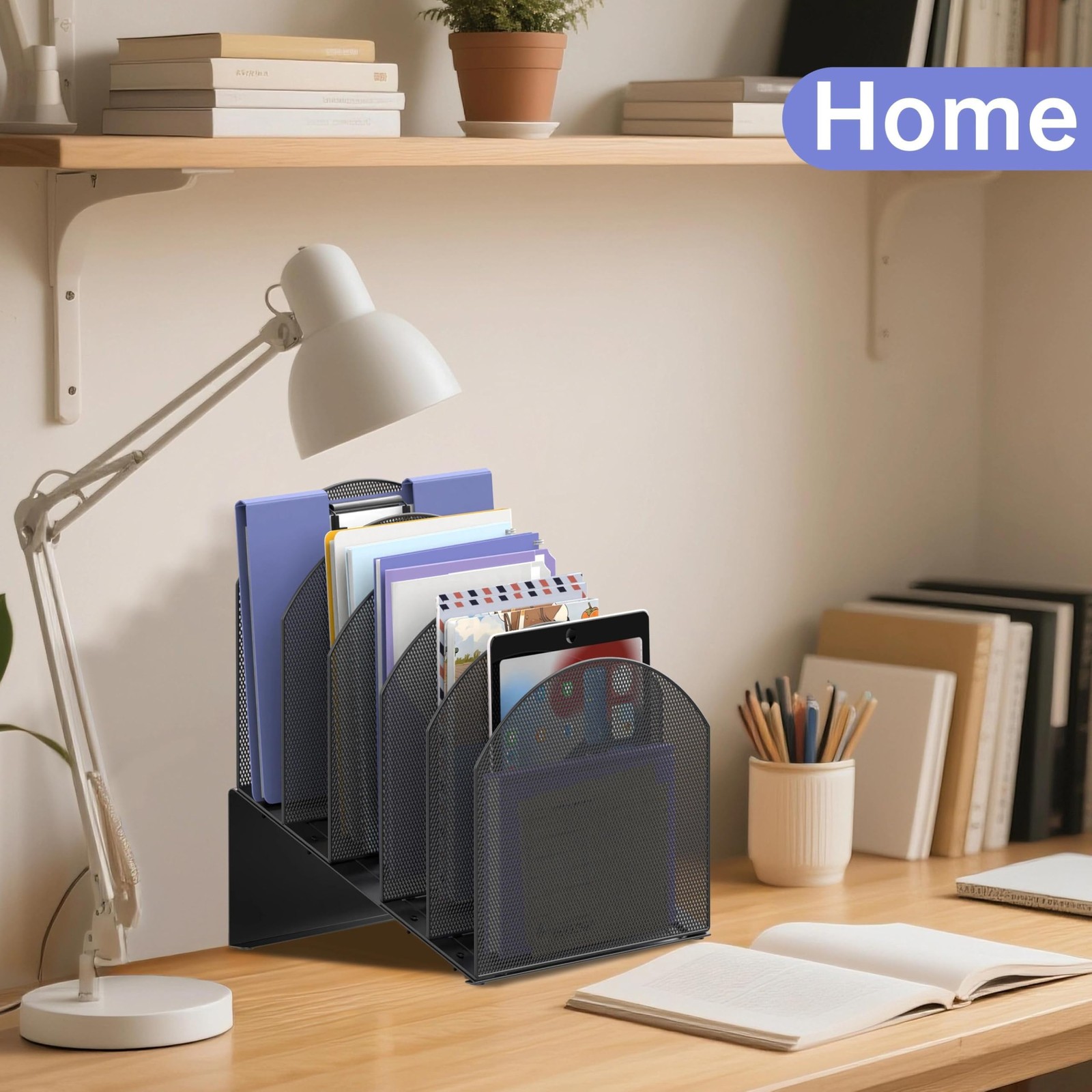 5Section Desk File Organizer, Vertical File Organizer for Desk, Mesh Holder f…