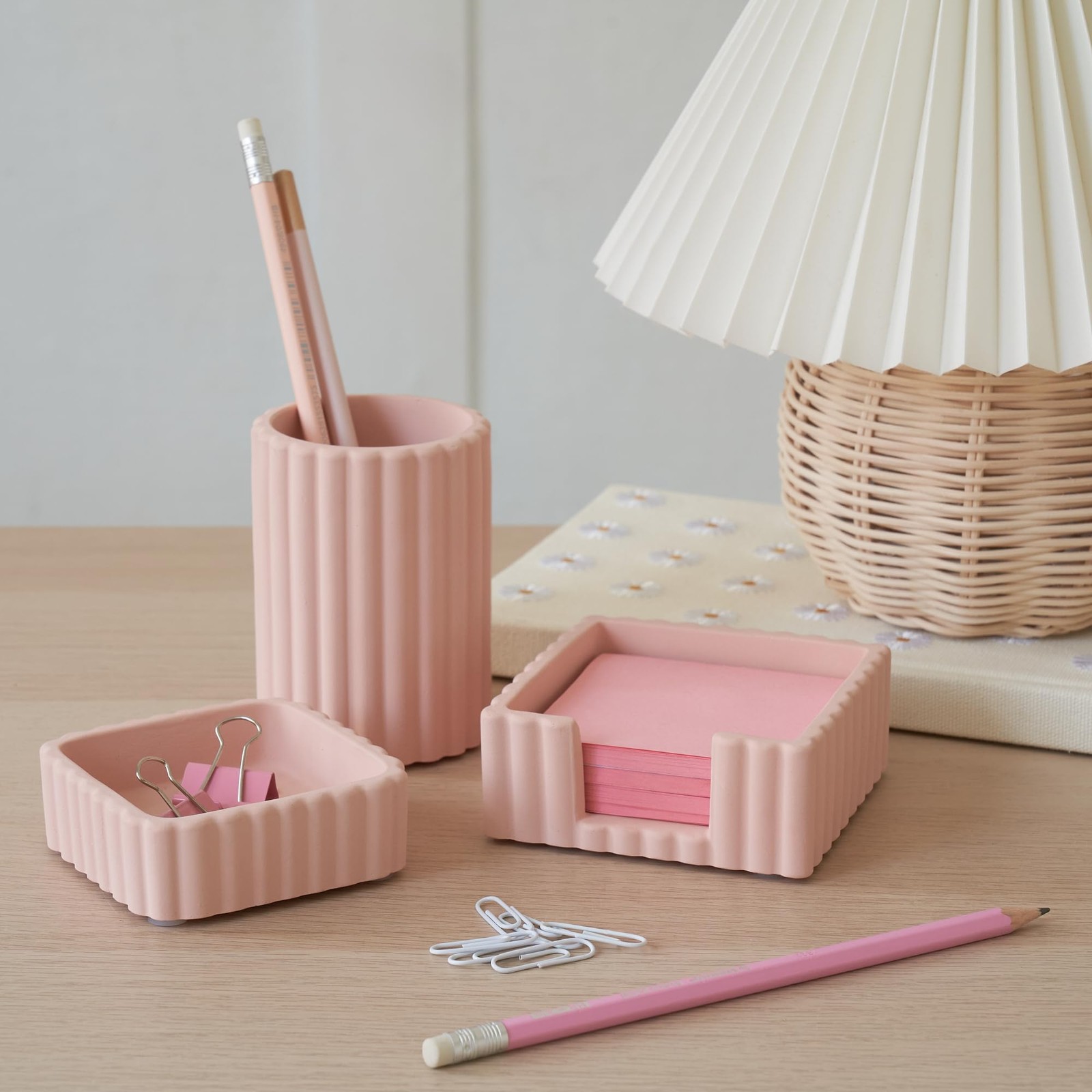 1 Set Modern Aesthetic Pink Concrete Desk Organizers Accessories 3 PCS