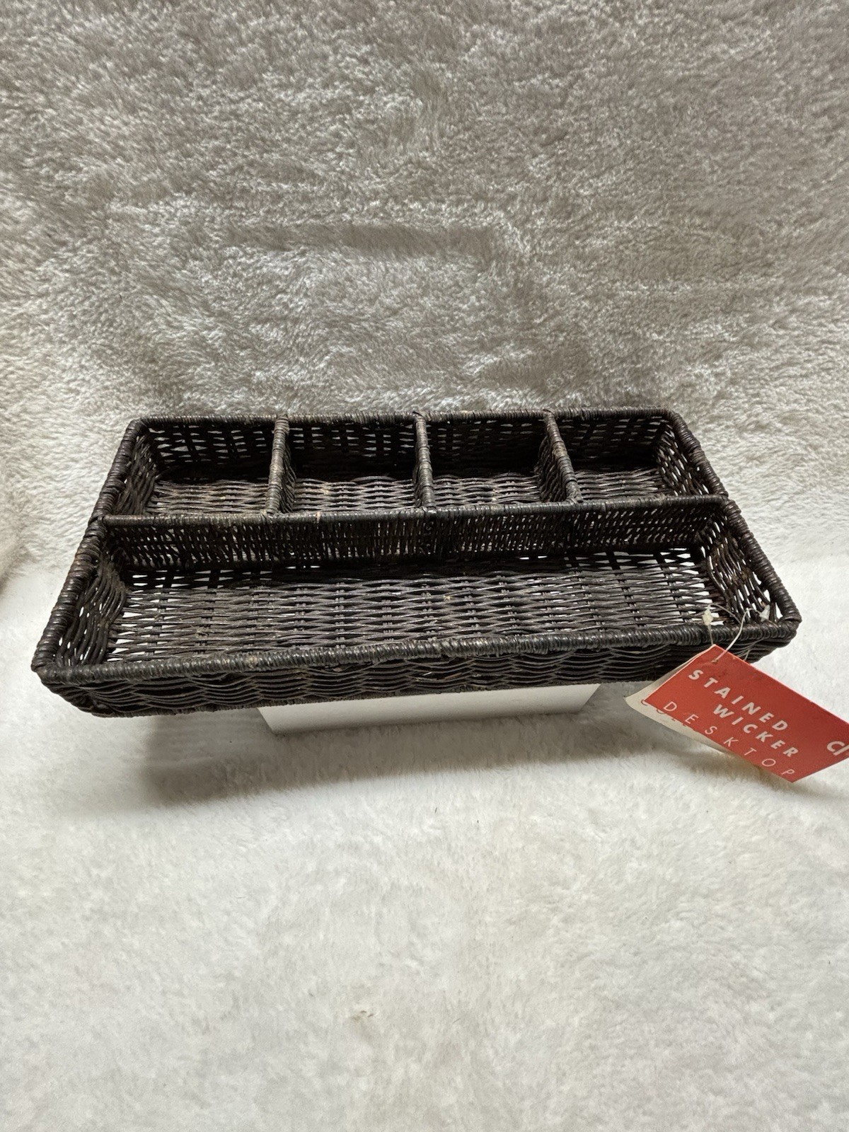 Stained Wicker Desk Organizer With Tag Made By Bond/Helman