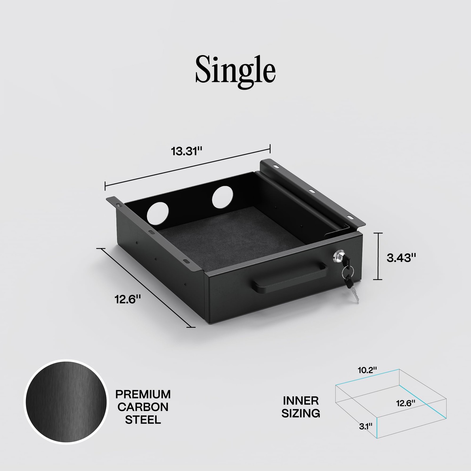 Under Desk Lockable Slide~Out Metal Drawer with Cable Management