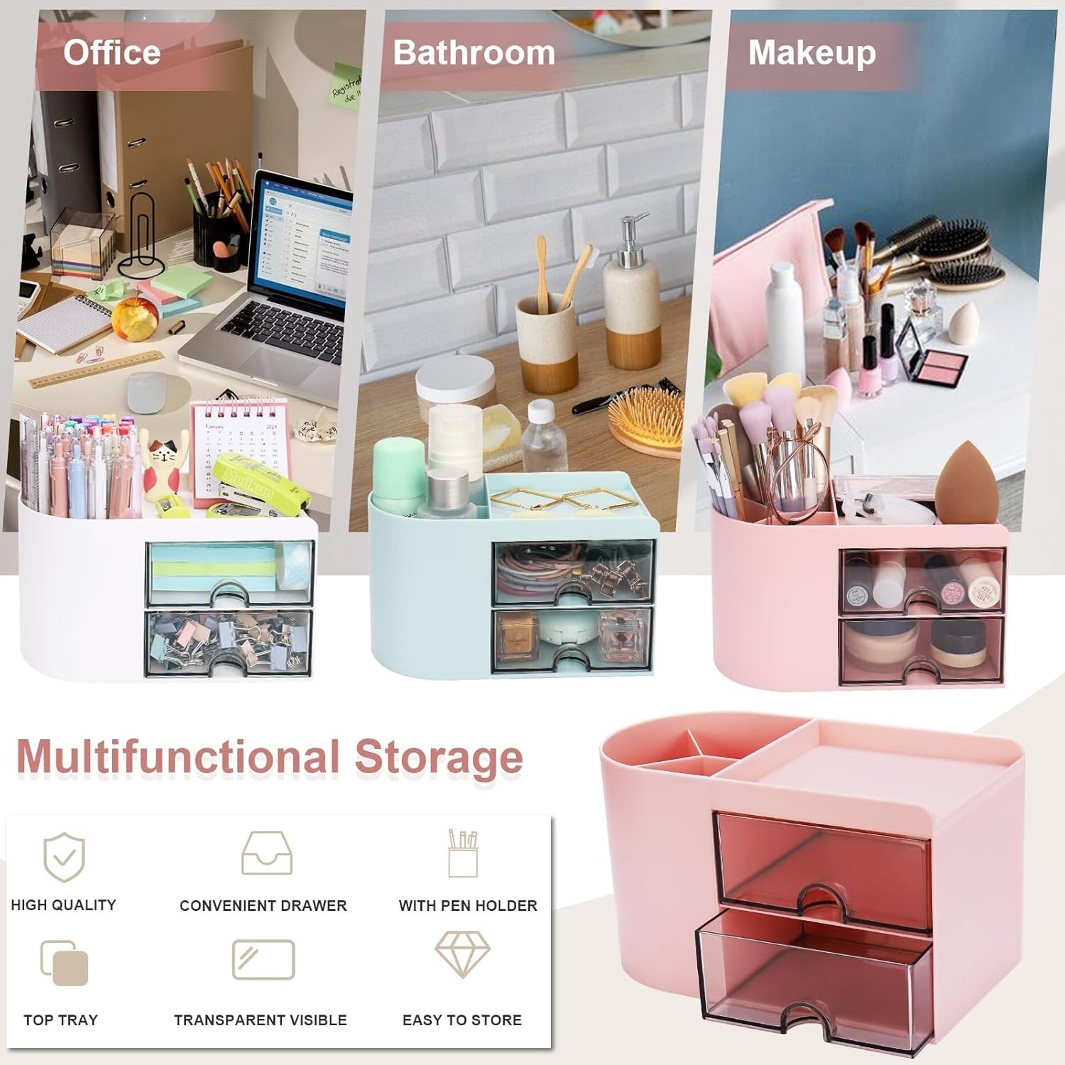 Desk Organizer with Drawer, Pen Organizer for Desk, Small Pencil Holder, Desk Or