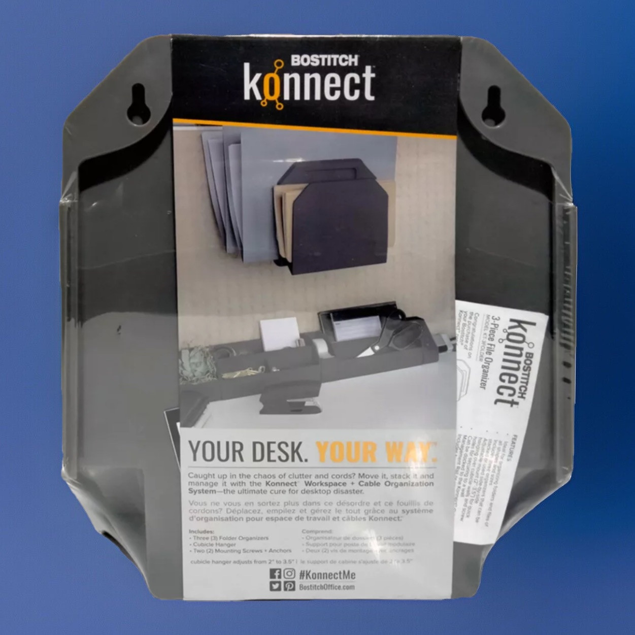 Bostitch Konnect*3 Piece File Organizer**GRAY 4 Ways to Mount**BNIP