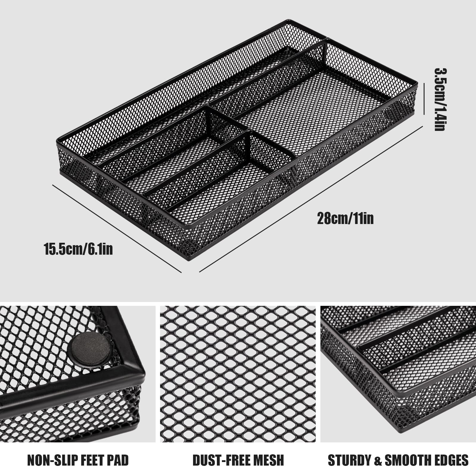 shenee Desk Drawer Organizer Tray,Drawer 11″L x 6.1″W x 1.4″H, Black