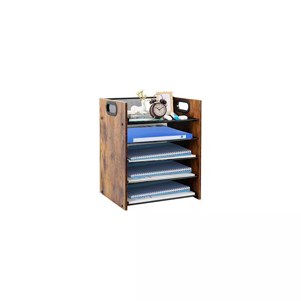 Rustic Brown Wood Desk Organizer, 9.45 In. D X 12.8 In. W