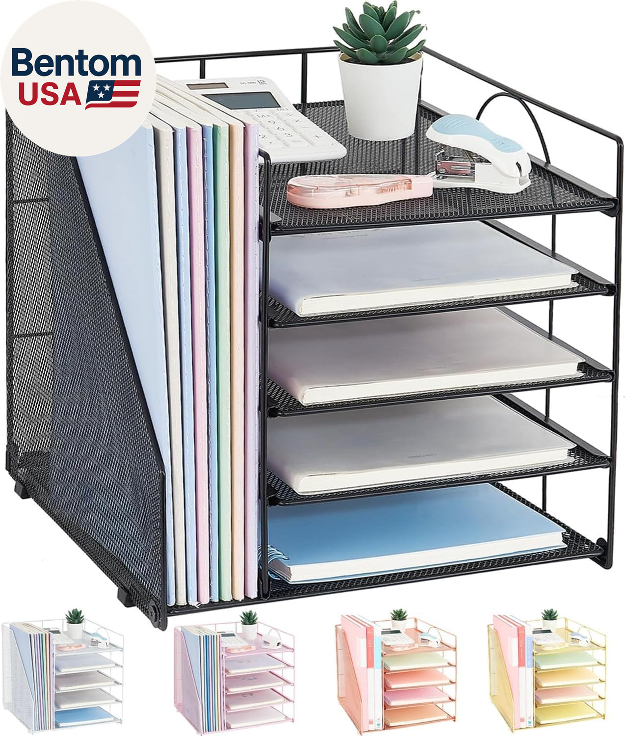 Desk Organizers and Accessories, 5-Tier Paper Letter Tray Organizer with File Ho