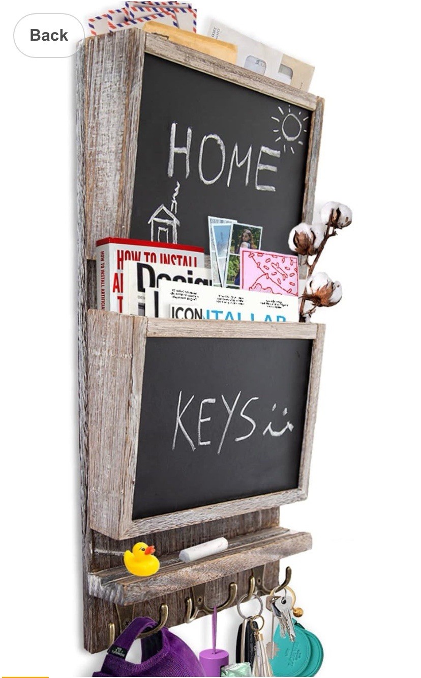 2-Slot Rustic Wood Wall Mounted Mail Sorter Organizer with Chalkboard-Rustic W