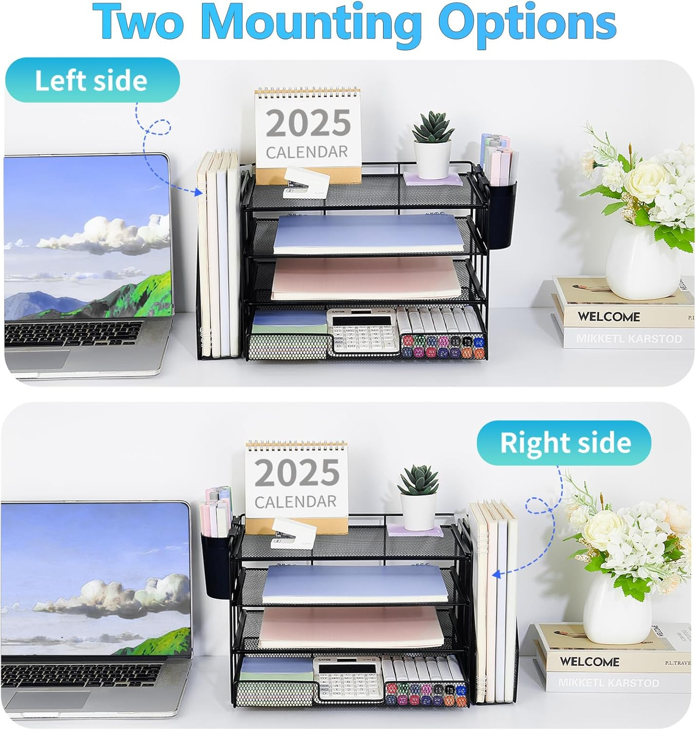 Desk Organizer and Accessories, 4-Tier Desktop File Organizer with Drawer and 2
